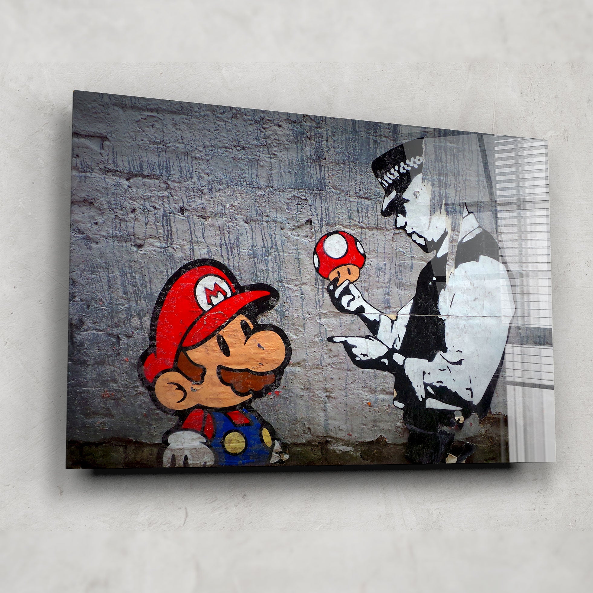 Super Mario Banksy Art Print - Unique Pop Culture Wall Decor for Gamers & Street Art Lovers - Perfect for Living Room, Bedroom or Office