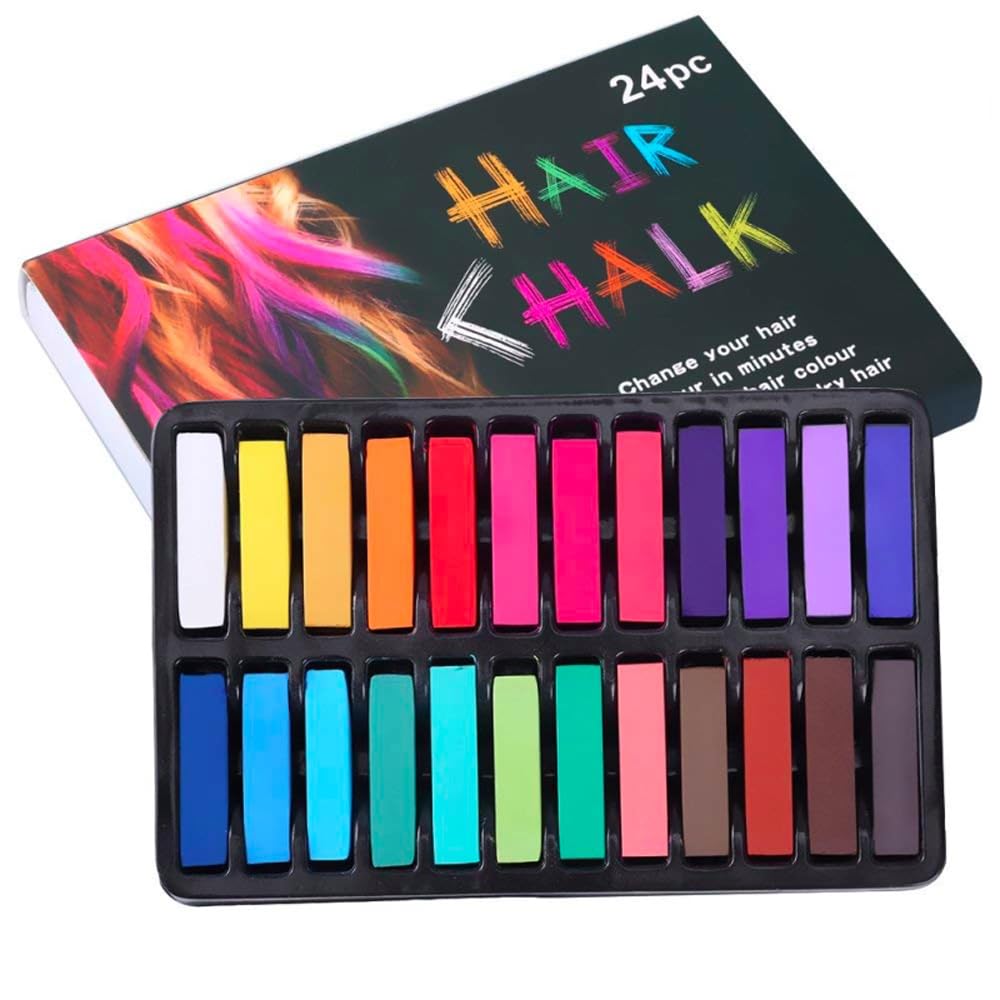 24 Colors Non-Toxic Temporary Hair Chalk Set - Soft Pastel Hair Dye for Women & Girls | Perfect for Parties, Festivals, Halloween & DIY Hair Styling