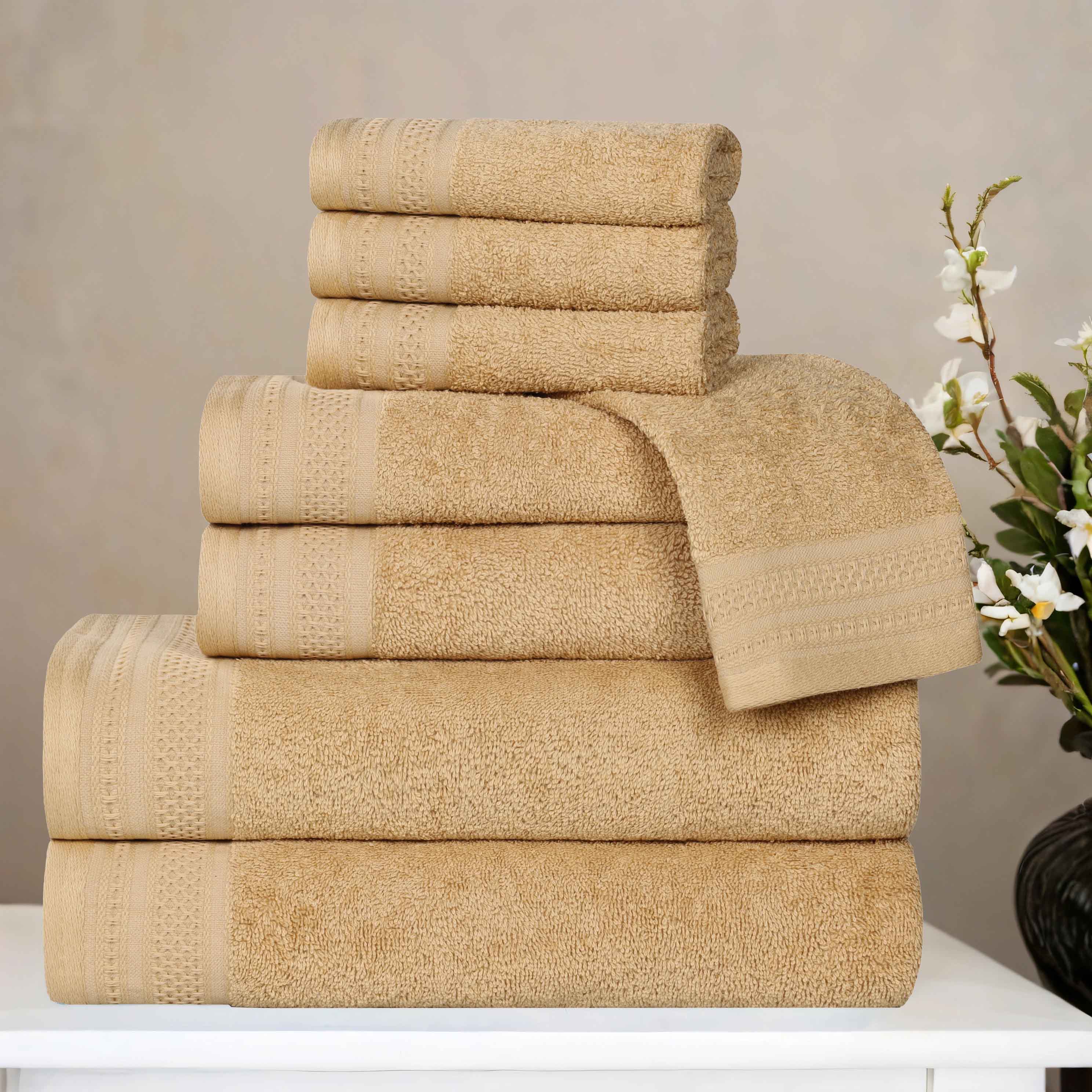 Premium Honeycomb Textured Waffle Border 8-Piece Cotton Towel Set - Ultra Soft & Absorbent Bath Towels for Spa, Guest Bathroom & Luxury Home Decor
