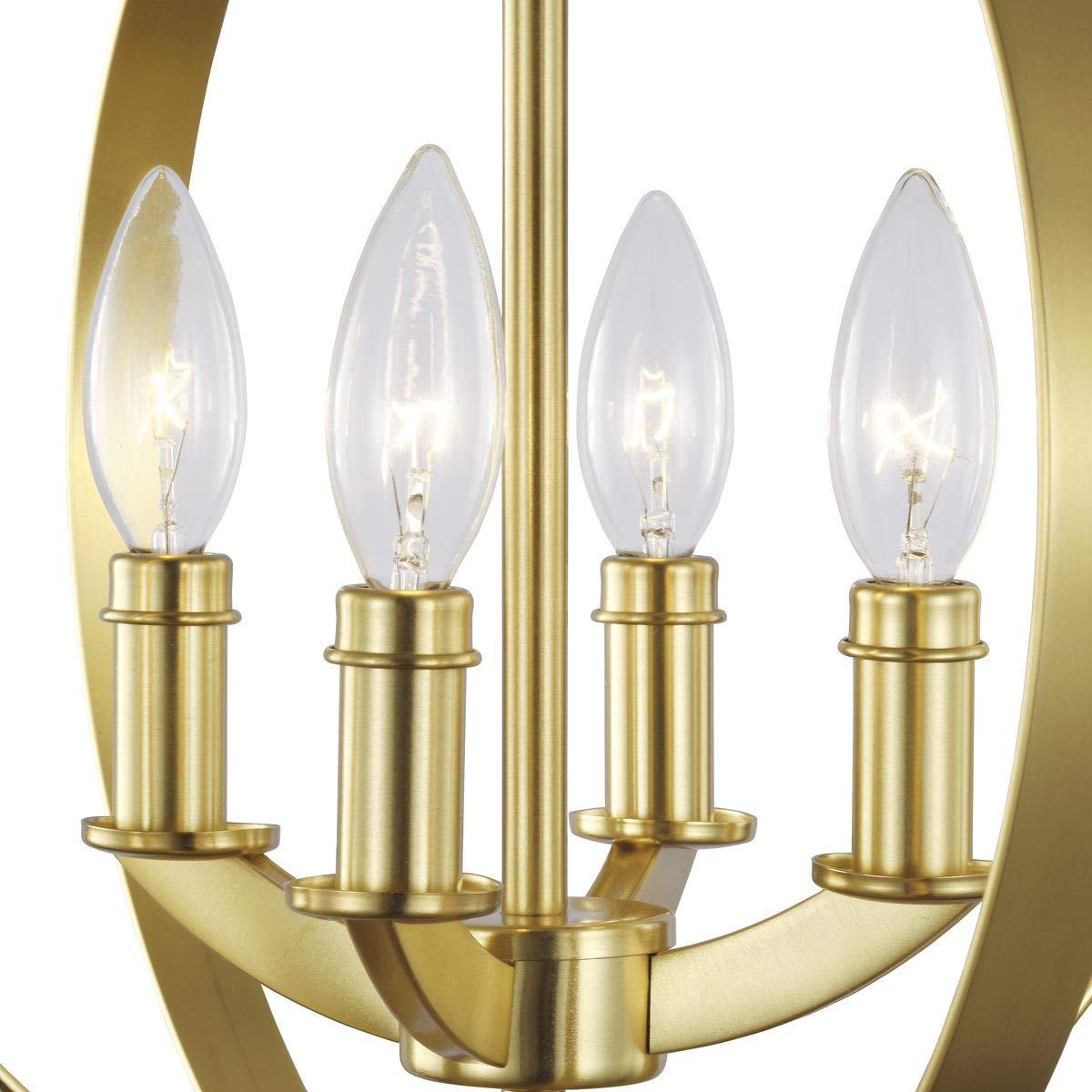 Equinox Collection 4-Light Satin Brass Pendant Light Fixture - Modern Traditional Sphere Chandelier for Dining Room, Kitchen Island, Foyer & Bedroom Lighting
