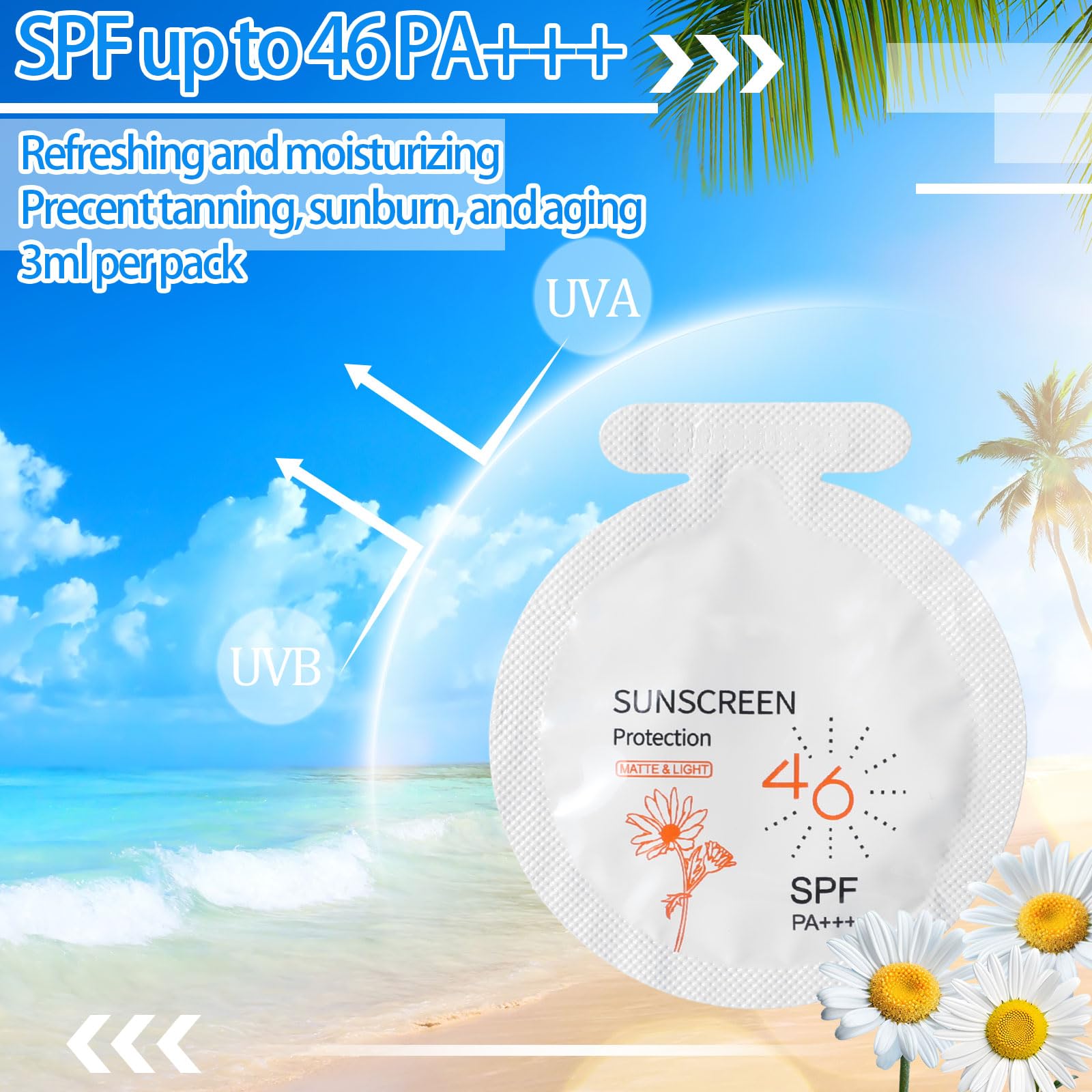 150 Pcs Mini Travel Size Sunscreen Packets SPF 46+ - Bulk Sunscreen for Summer, Beach, Pool & Outdoor Activities - Perfect Party Favors for Women & Girls