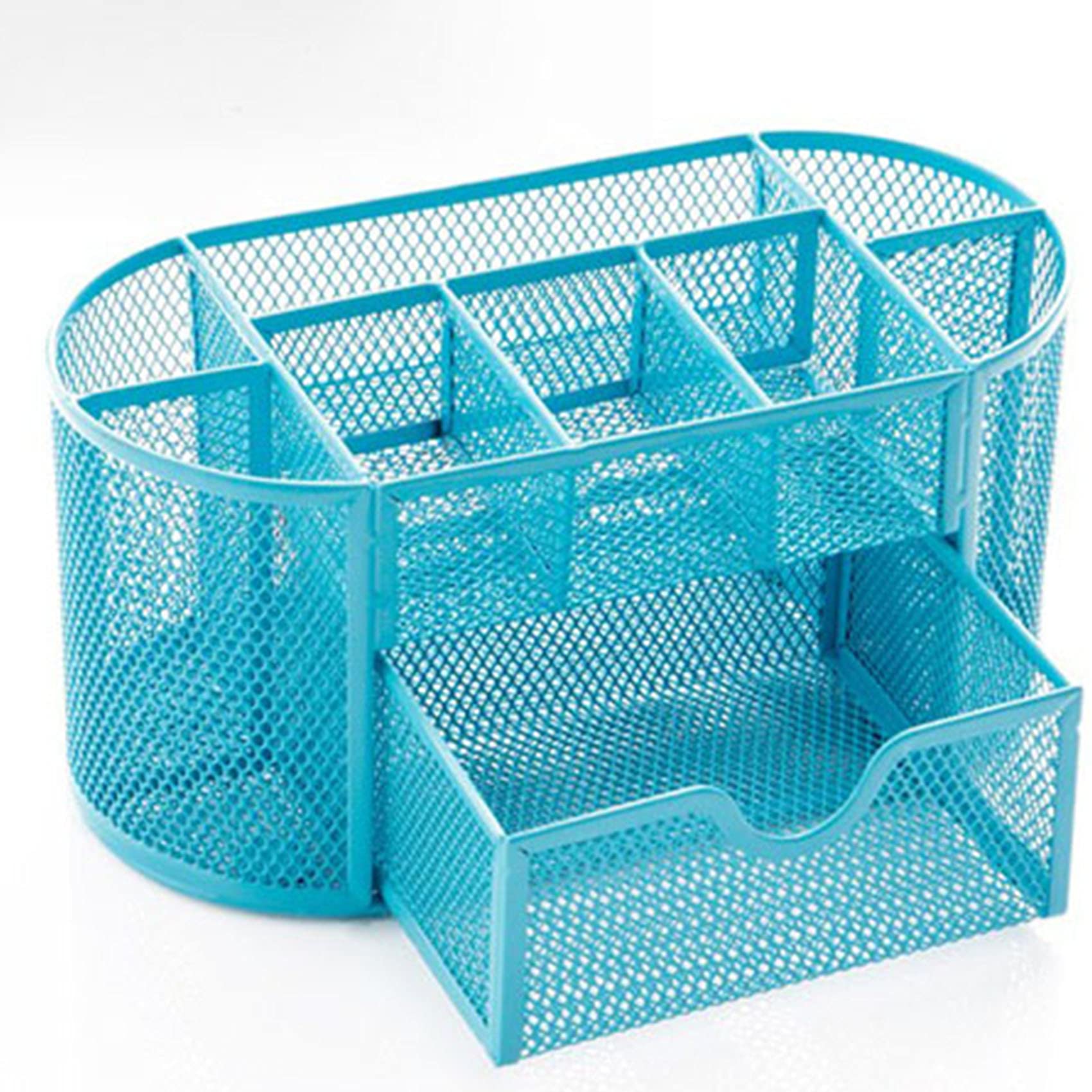 Metal Mesh Desk Organizer with Drawer - Office Supplies for Pens, Pencils & Stationery - Perfect for Home, School & Classroom Organization (Blue) - Keep Your Workspace Tidy & Efficient