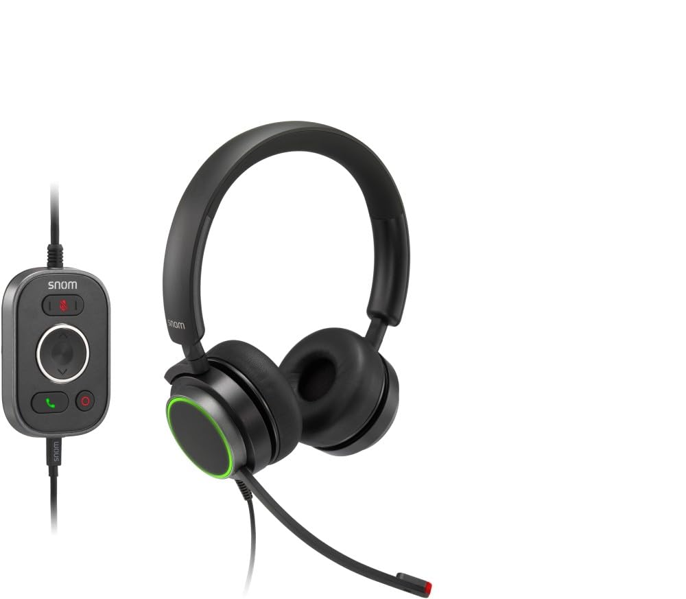 Snom A330D Wired Over-Ear Headset with Microphone - Noise Cancelling Gaming Headphones for PC, PS5, Xbox & Office Calls - Durable Cable Headset for Online Meetings & Music Listening