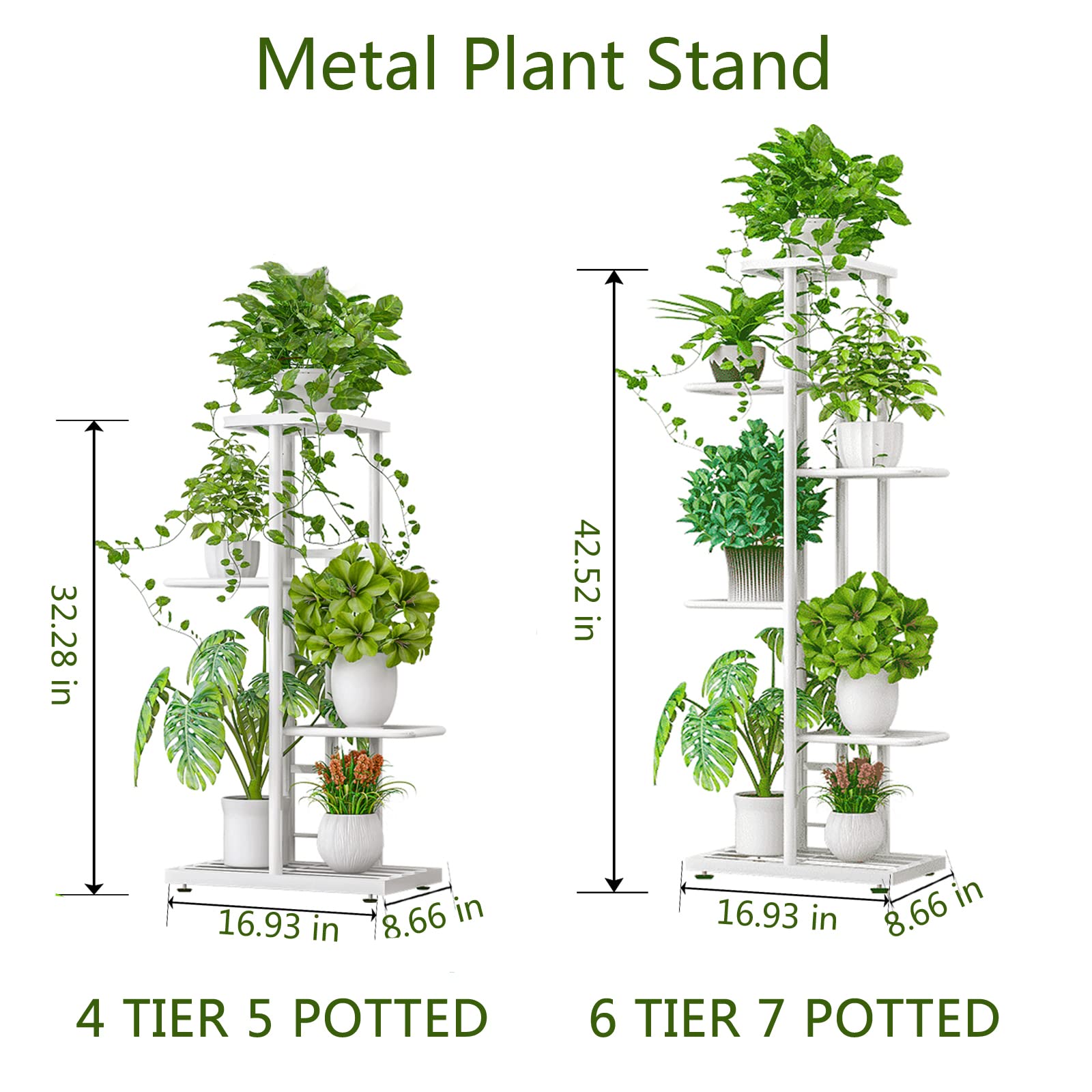4-Tier Metal Plant Stand Indoor Outdoor - 5 Potted Flower Holder Shelf for Garden, Patio, Balcony & Living Room - White Planter Display Shelving Unit for Home Decor & Plant Lovers