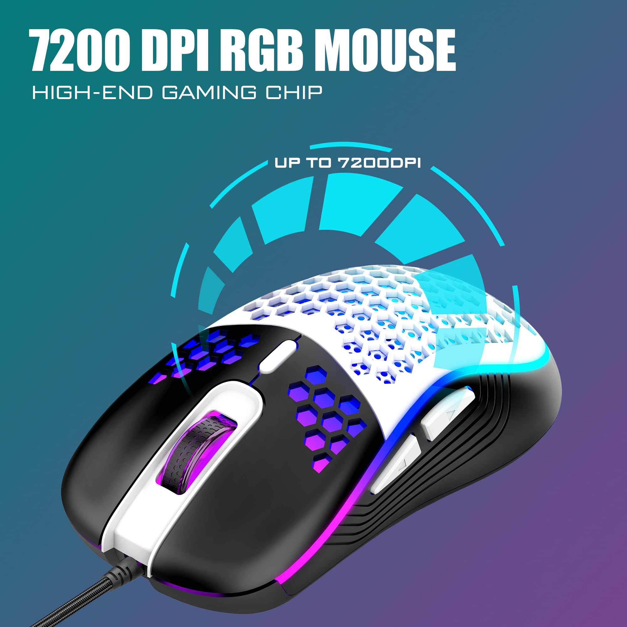 RedThunder 60% Mechanical Gaming Keyboard and Mouse Combo - RGB Backlit 61-Key Compact Keyboard with 7200 DPI Honeycomb Optical Mouse - Wired Gaming Set for PC, PS5, Xbox (White-Black) | Perfect for Esports, Streaming & Office Work