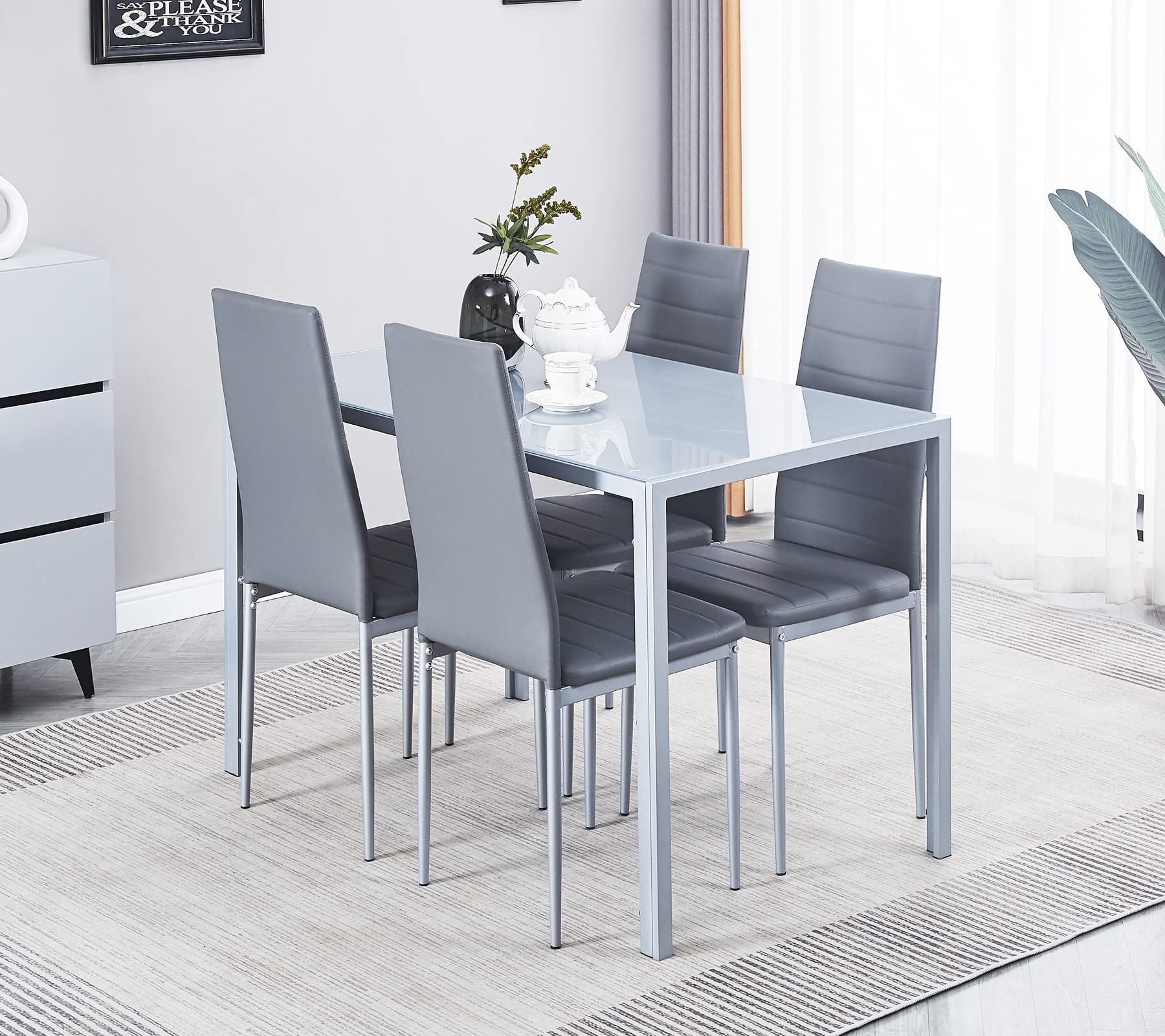 Modern Set of 4 Dining Chairs with Padded Seats - Mid Century Style Kitchen & Dining Room Chairs in PU Gray - Perfect for Home, Restaurant, and Office Use