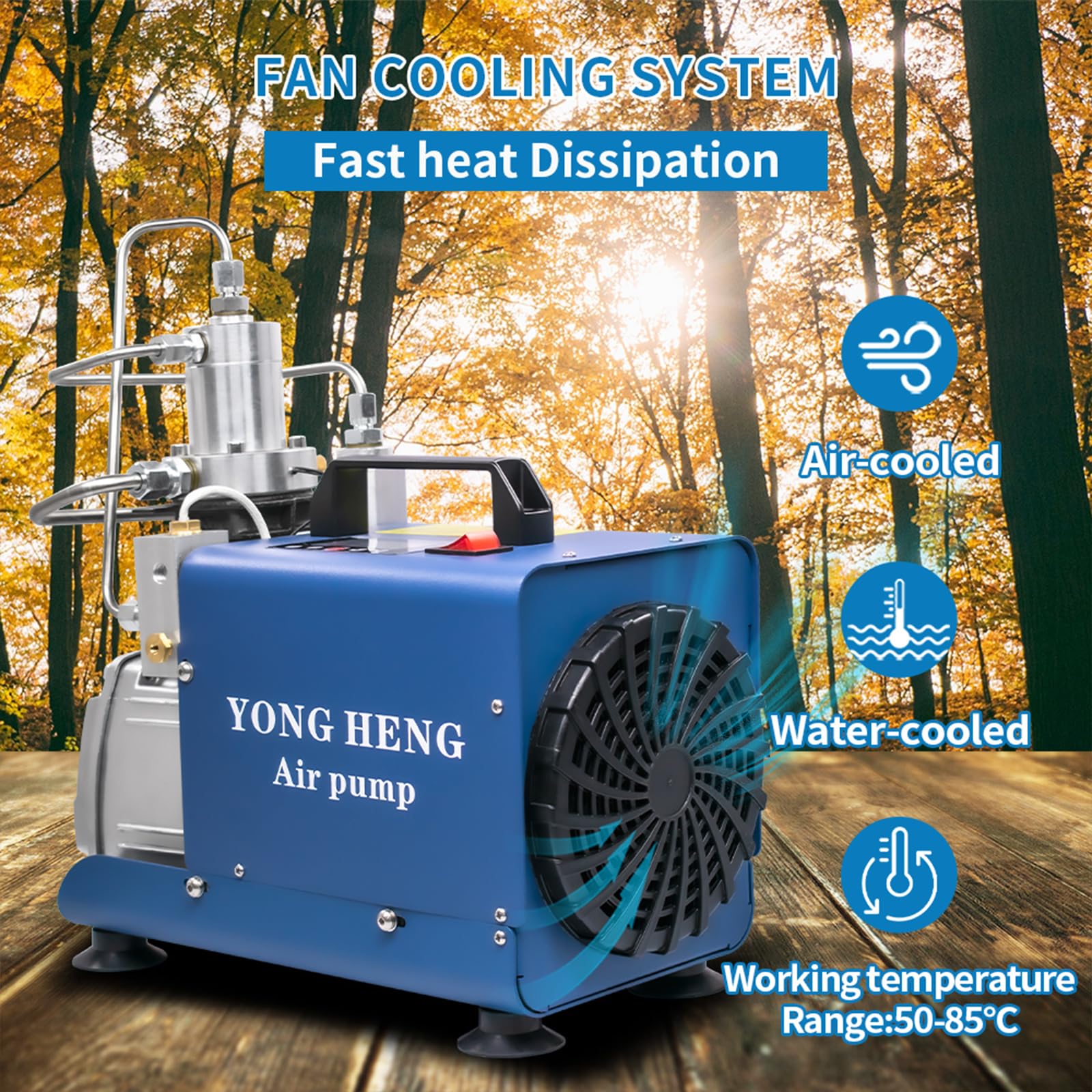 YONG HENG 4500Psi/30Mpa High Pressure Air Compressor Pump with LCD Display, Auto-Stop & Built-in Water-Oil Separator - PCP Air Rifle Filling for Hunting, Shooting & Paintball (Portable Airgun Accessory)