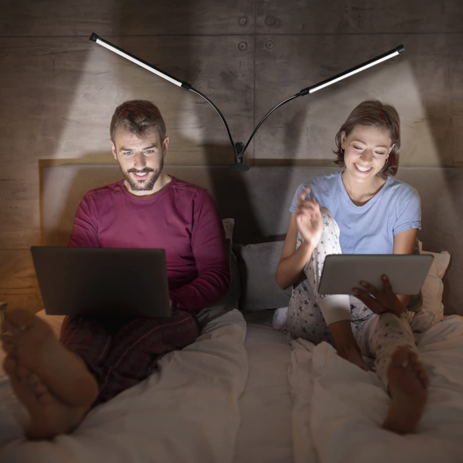 **Dual Head Eye-Care Desk Lamp with Clamp - 3 Color Modes & 5-Level Dimmer, 360° Adjustable Clip-On Light for Reading, Working, Bedroom & Music Stand - Perfect for Study, Office & Nightstand Use**