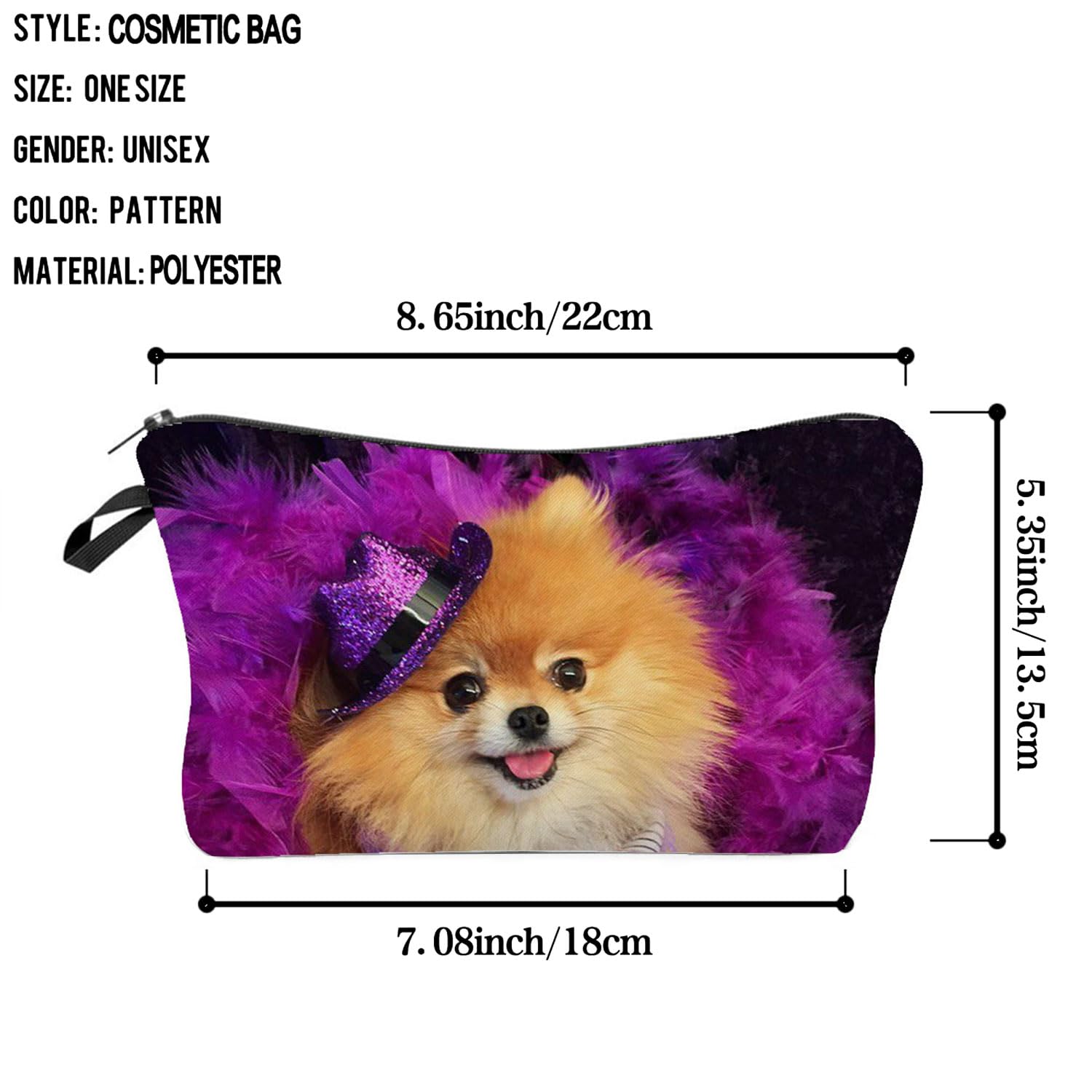 Cute Pomeranian Dog Makeup Bag for Women - Small Cosmetic Pouch for Purse, Travel & Toiletry - Zipper Pouch Gift for Dog Lovers & Girls - Perfect for Daily Use, Travel Essentials & Gifts for Her