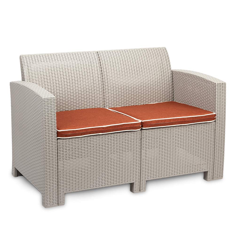 4-Piece Weather-Resistant Outdoor Patio Furniture Set - Gray & White Loveseat Sofa with Coffee Table for Garden, Backyard, Poolside or Balcony