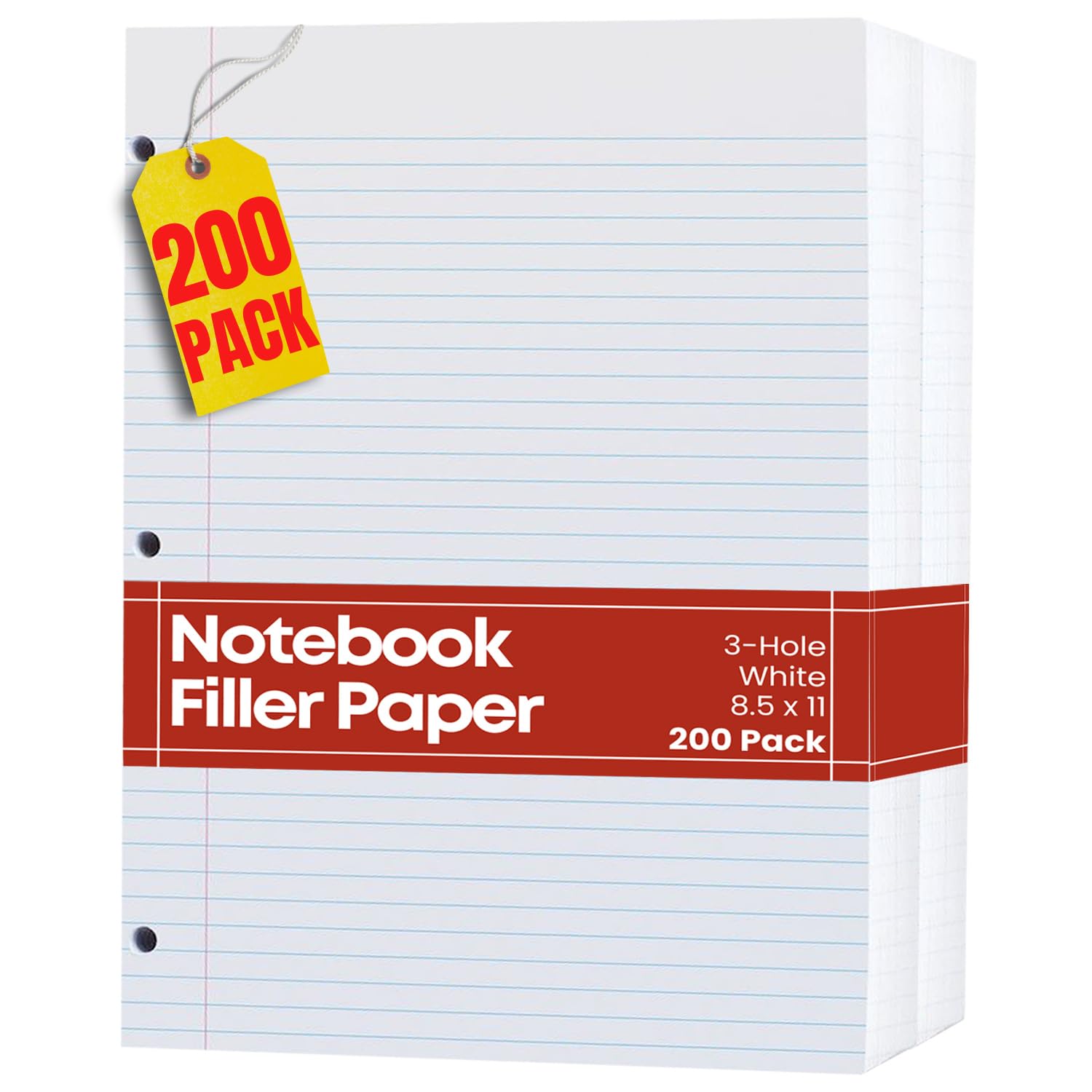 1InTheOffice Loose Leaf Paper College Ruled - 200 Sheets Letter Size, 3 Hole Punched for 3 Ring Binder, Lined Filler Paper for School, Office & Note Taking - Perfect for Students, Teachers & Professionals