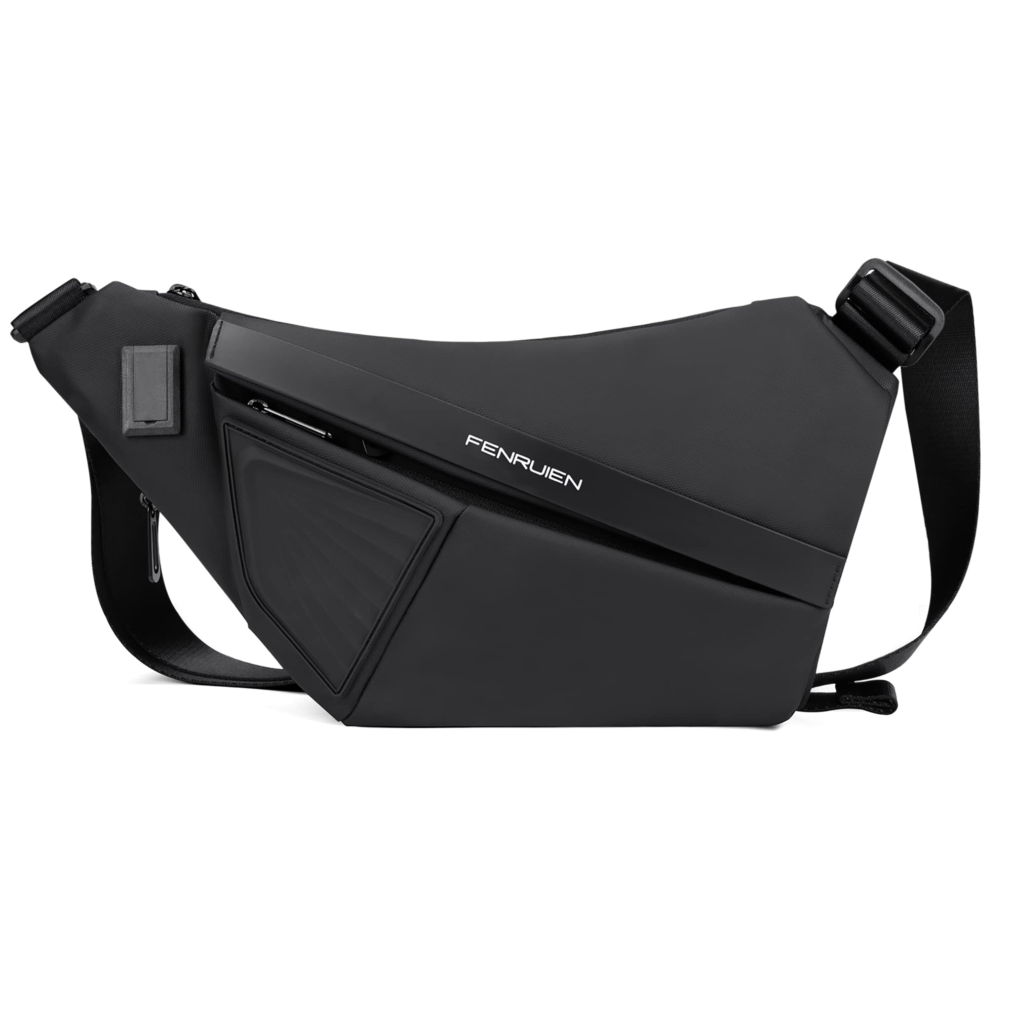 FENRUIEN Lightweight Expandable Chest Bag for Men - Water Resistant Crossbody Sling Bag with USB Charging Port - Perfect for Travel, Hiking & Everyday Carry (EDC) - Black