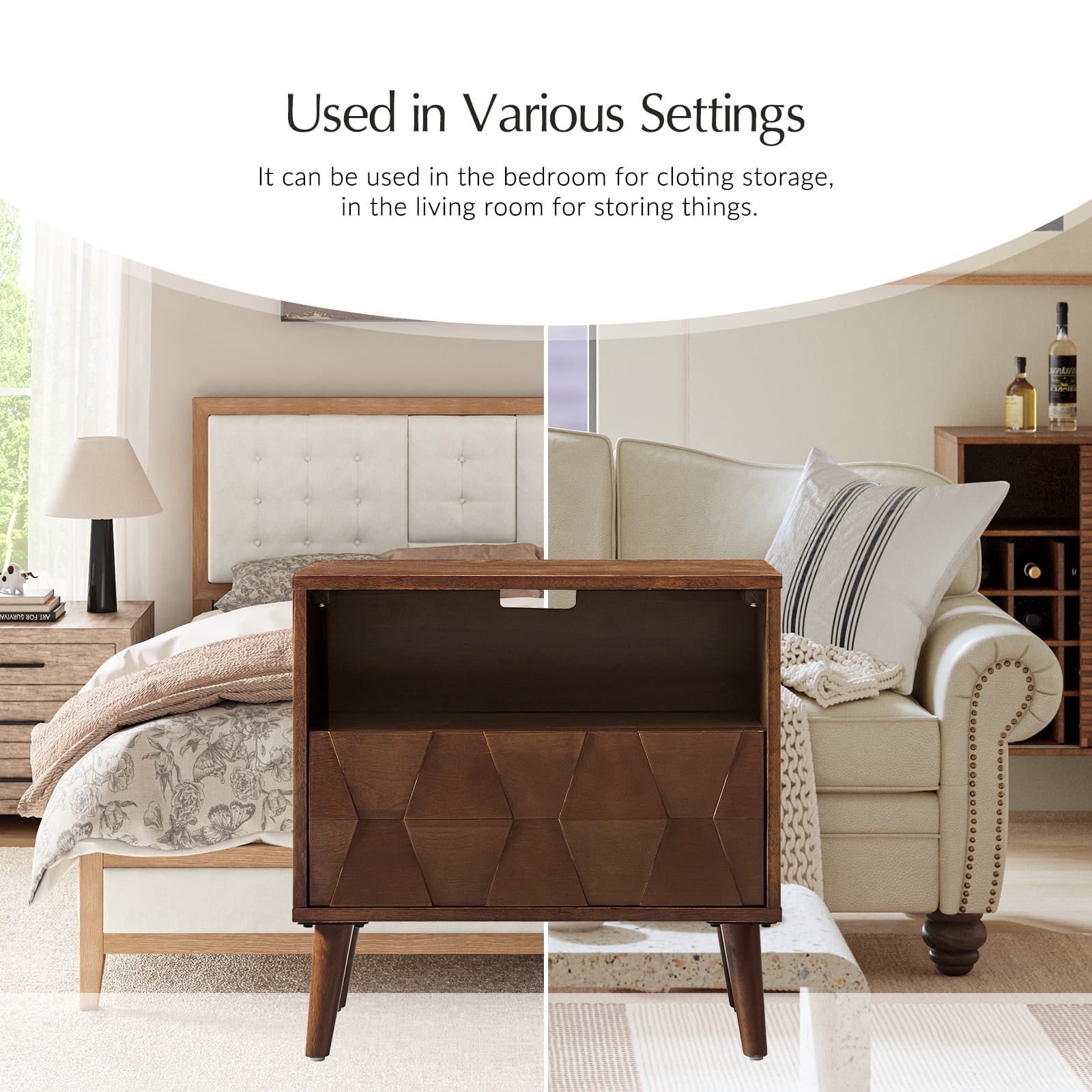 Rosalba Modern Open Shelf Nightstand with Cable Management & Hidden Drawer - Bedside Table for Bedroom, Living Room, Office - Optional Types Available
