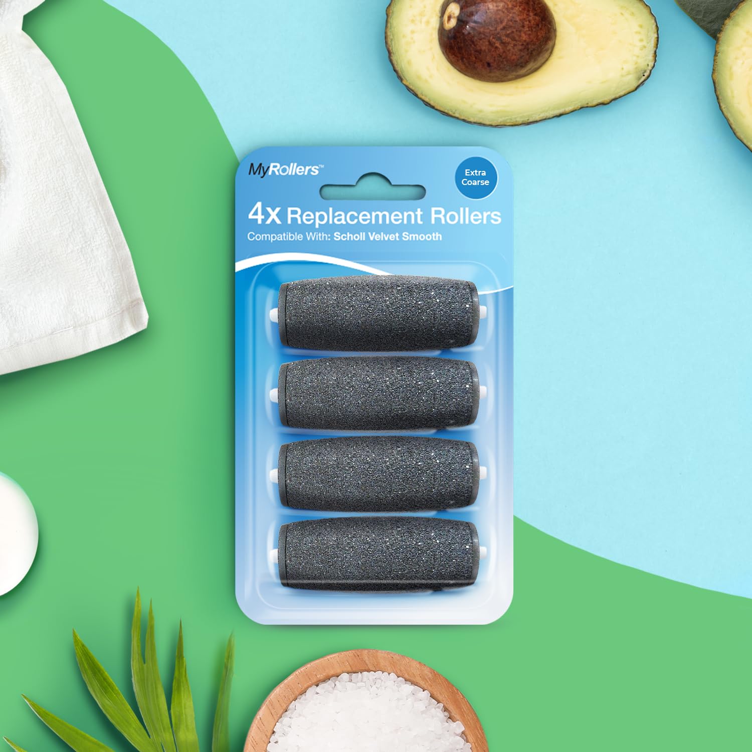 4X Extra Coarse Replacement Rollers for Scholl Velvet Smooth Diamond Pedicure - Refill Heads for Callus Removal - Perfect for Home Foot Care & Salon Pedicures