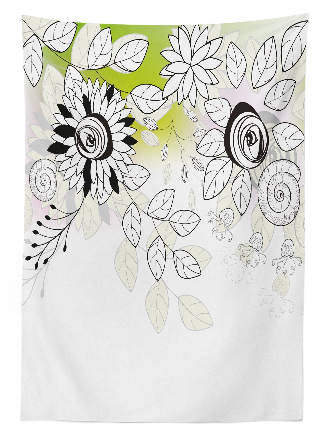 Ambesonne Floral Outdoor Tablecloth - Wild Field Flowers with Snails, Twigs & Leaves Design - Washable Picnic Table Cover 58x84 Inches - Black & Eggshell Green - Perfect for Garden Parties, BBQ Gatherings & Outdoor Dining
