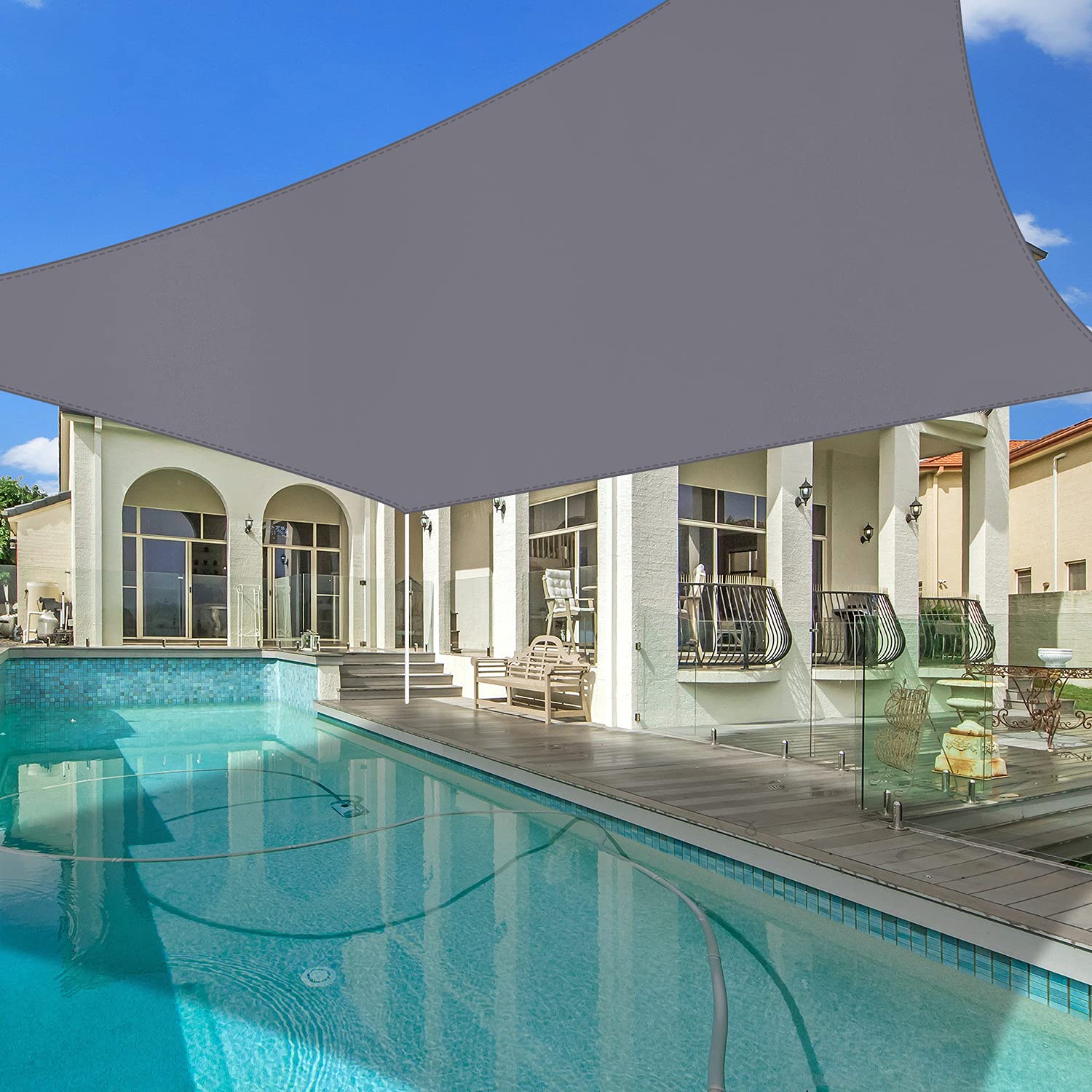 6.5' x 6.5' Rectangle UV Block Waterproof Shade Sail - Gray Outdoor Canopy for Backyard, Patio, Garden & Pool Area - Perfect for Sun Protection and Outdoor Relaxation