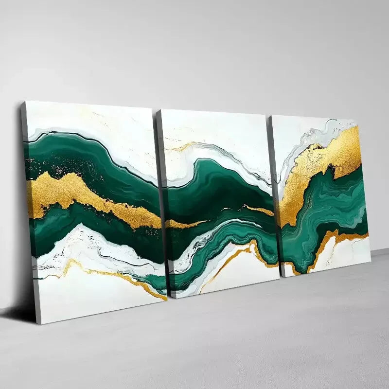 3-Piece Abstract Green Marble Texture Wall Art Set - Framed Canvas 40x60cm (16x24in) - High Quality Print - 100% Australian Made - Ready to Hang - Perfect for Living Room, Bedroom & Office Decor