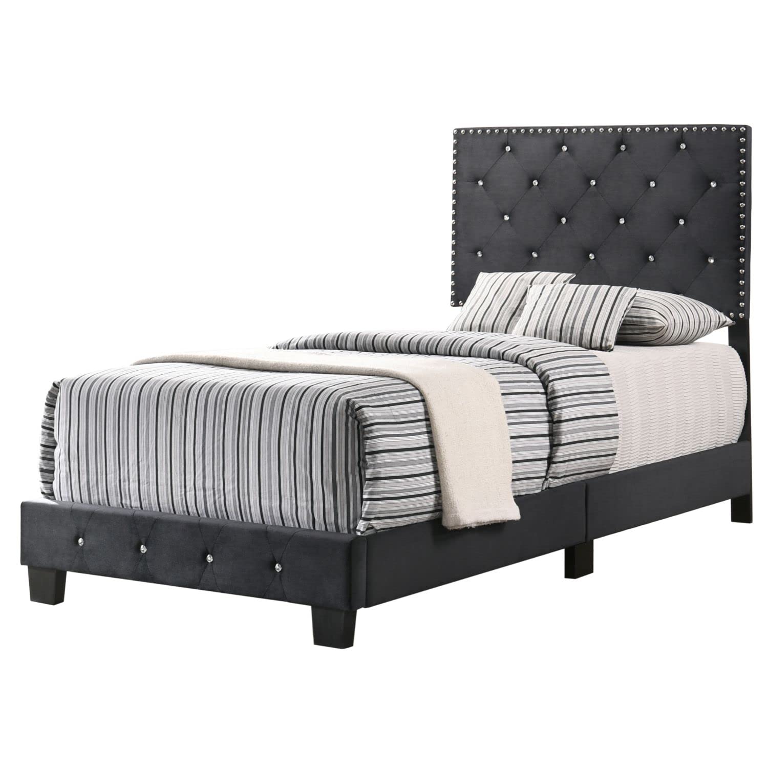 Stylish Suffolk Black Twin Panel Bed Frame - Modern Wooden Bed for Kids & Teens - Perfect for Small Bedrooms & Guest Rooms