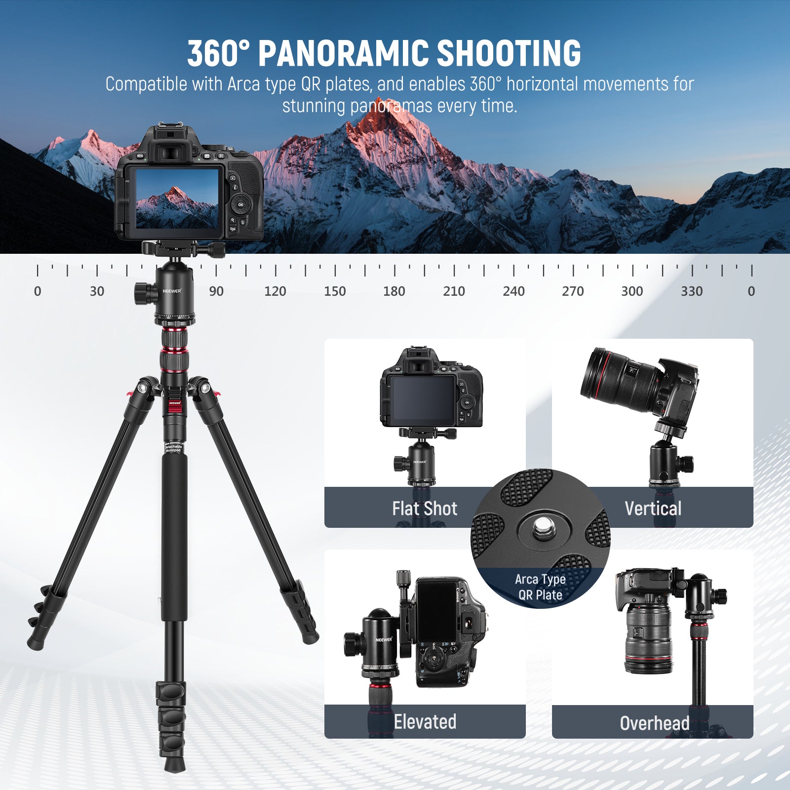 NEEWER TP77 77-Inch Lightweight Aluminum Camera Tripod & Monopod 2-in-1 with Quick Release Plate - Professional Photography, Vlogging, Travel & Outdoor Shooting
