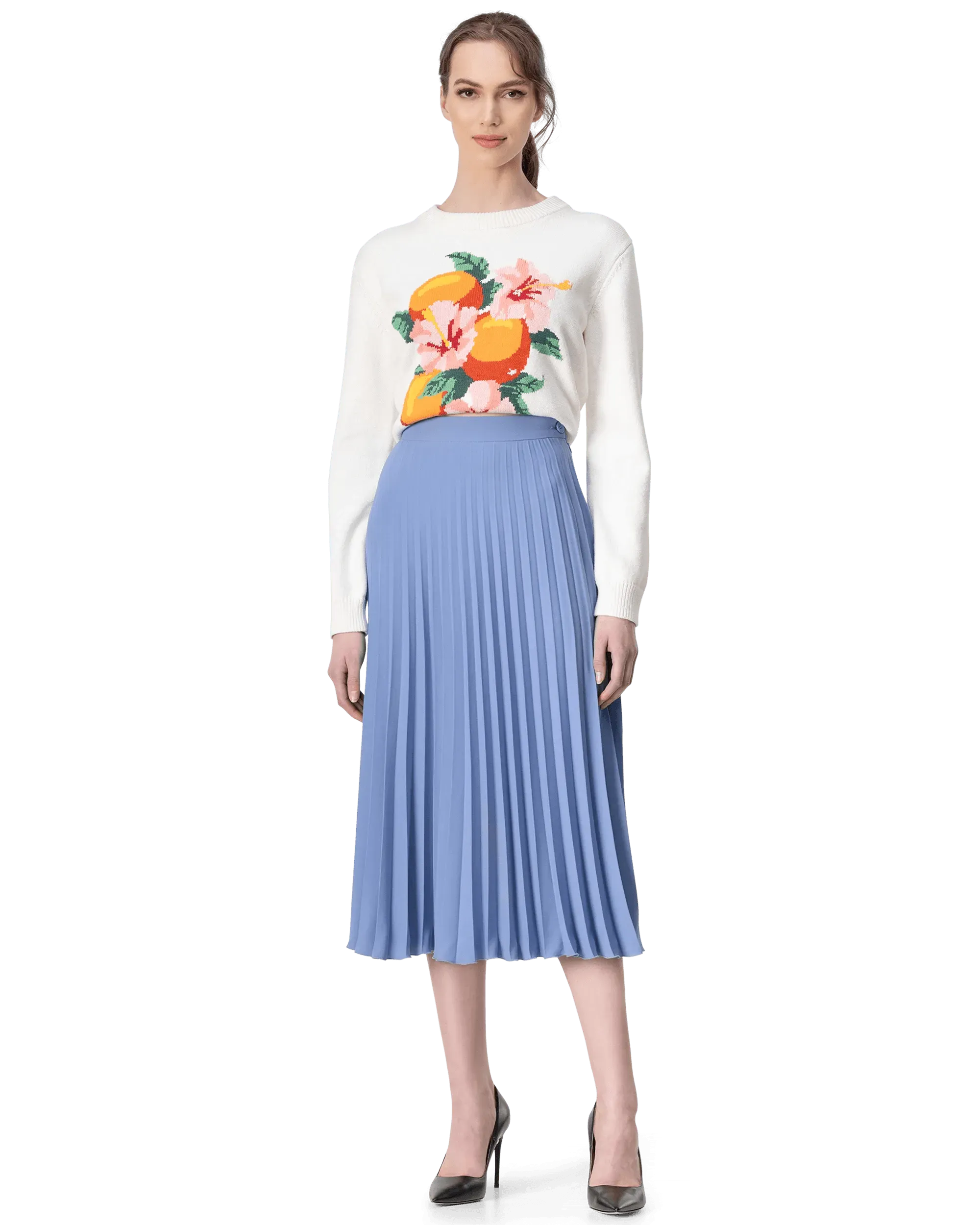 Kapalia Oranges Crewneck Sweater for Women - Soft Cotton Knit Pullover with Unique Orange Print - Casual Fall & Winter Fashion Top for Daily Wear, Office, and Weekend Outings