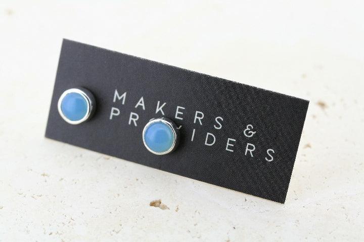 6mm Blue Chalcedony Stud Earrings for Women – Elegant Gemstone Jewelry for Everyday Wear & Special Occasions