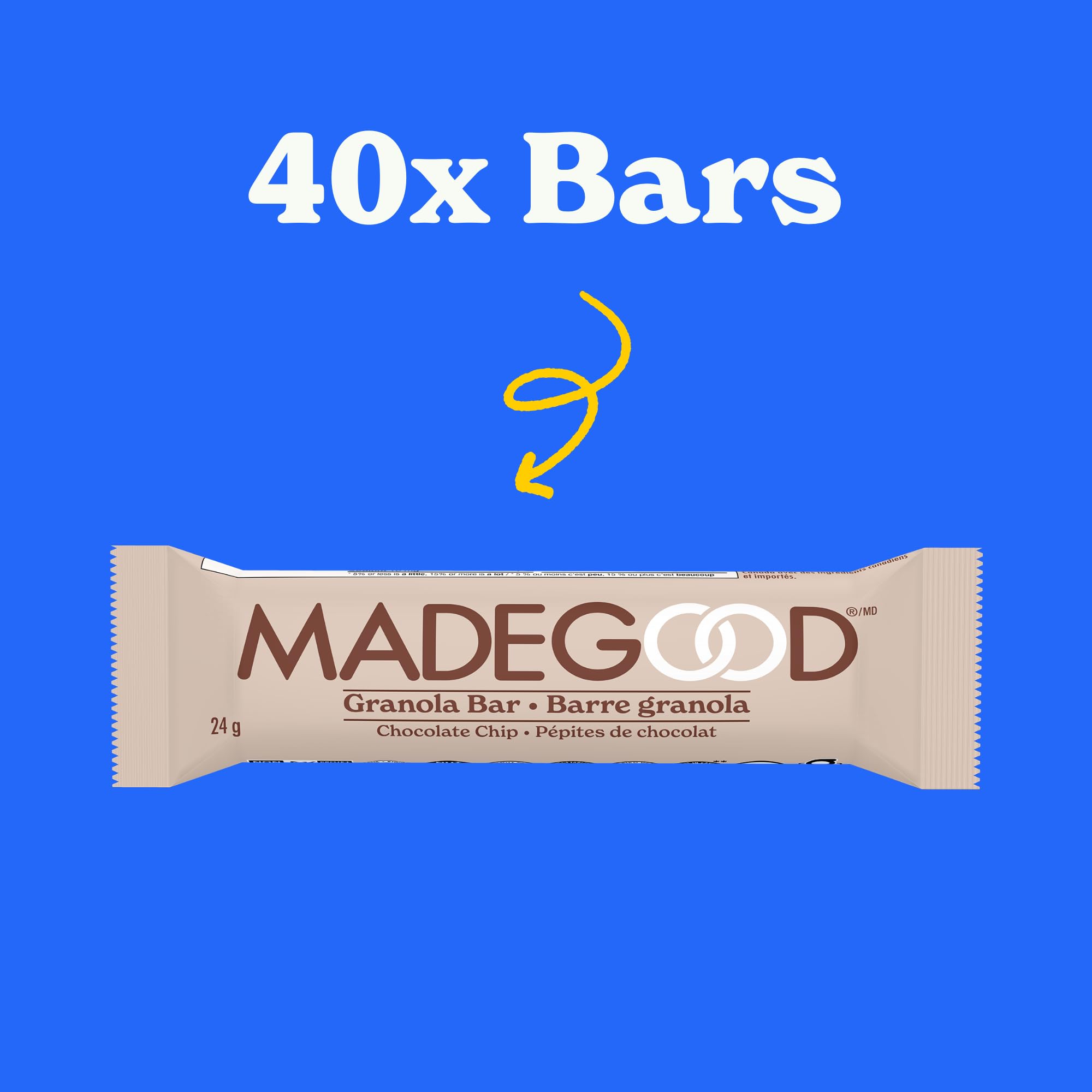 MadeGood Gluten Free Granola Bars, Chocolate Chip, 24g (40 Count) - Healthy Snacks for Kids, School Lunches & On-the-Go Energy