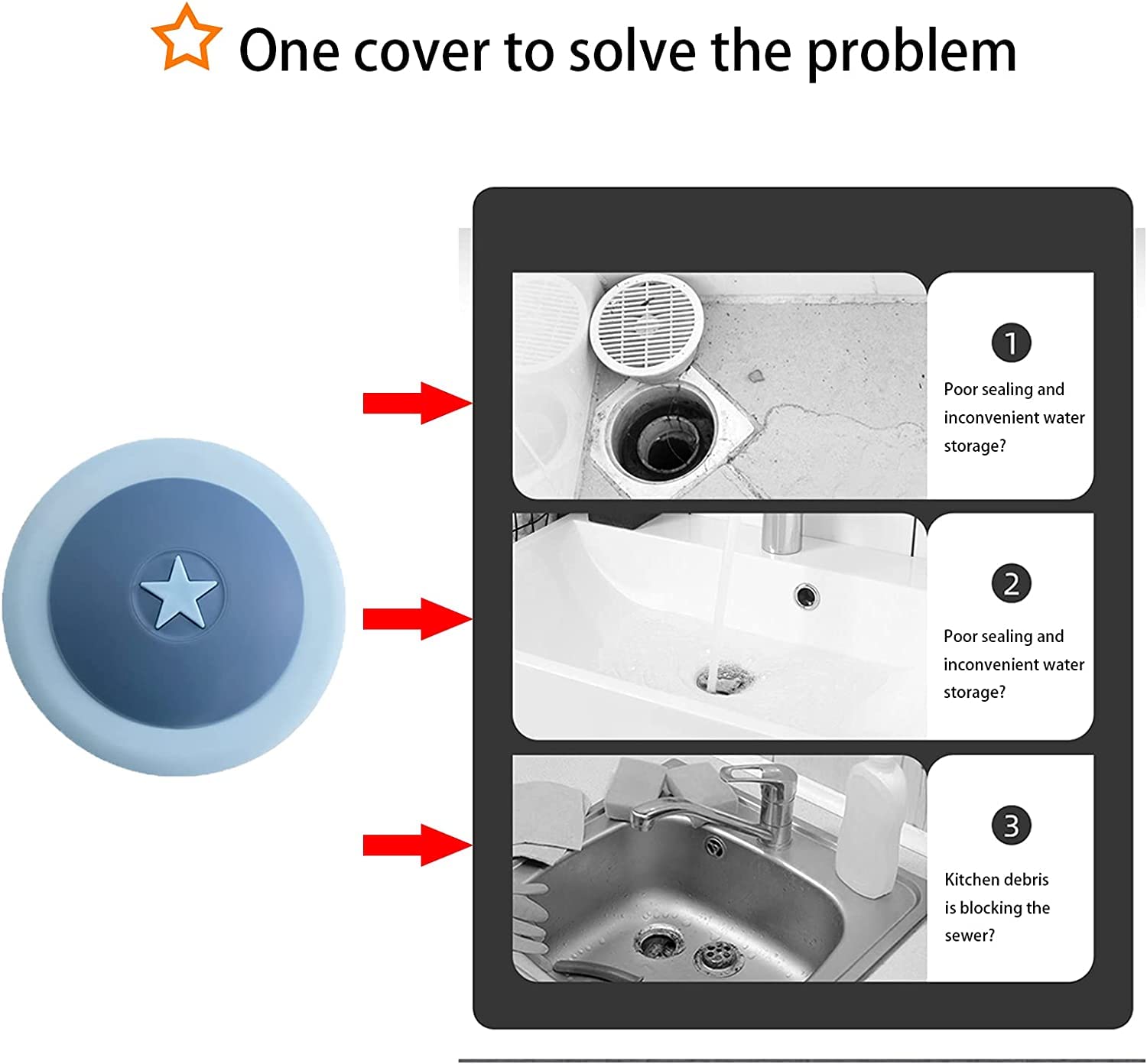 FS COOL Silicone Drain Stopper - Flat Suction Sink Stopper & Odor-Proof Floor Drain Cover for Bathroom, Bathtub, Kitchen - Non-Slip, Easy to Clean (2-Pack, Blue) - Perfect for Hair Catcher, Shower Drain Protection and Sink Clog Prevention