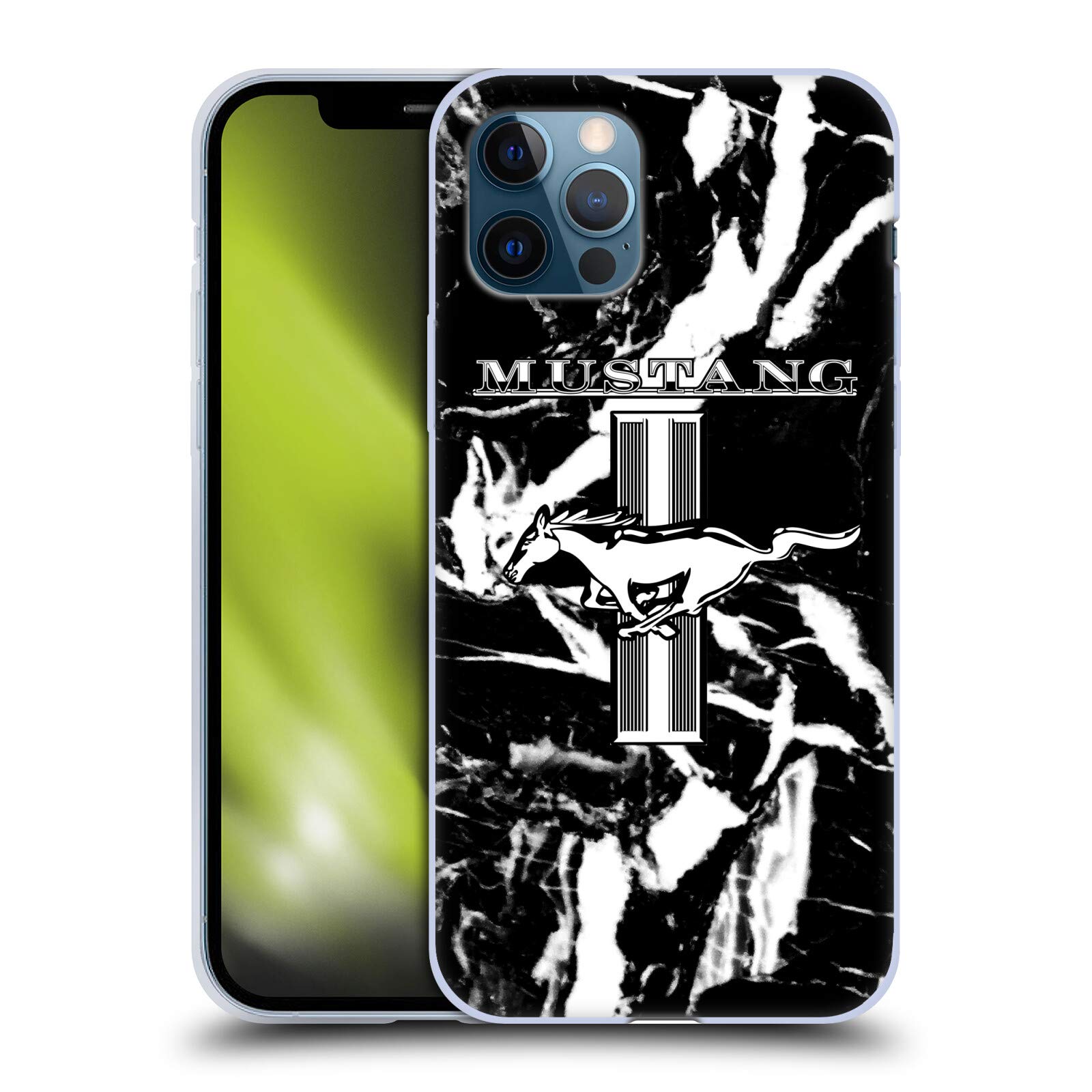Head Case Designs Officially Licensed Ford Mustang Marble Logo Gel Case for iPhone 12 & 12 Pro - Durable Protection for Everyday Use & Travel