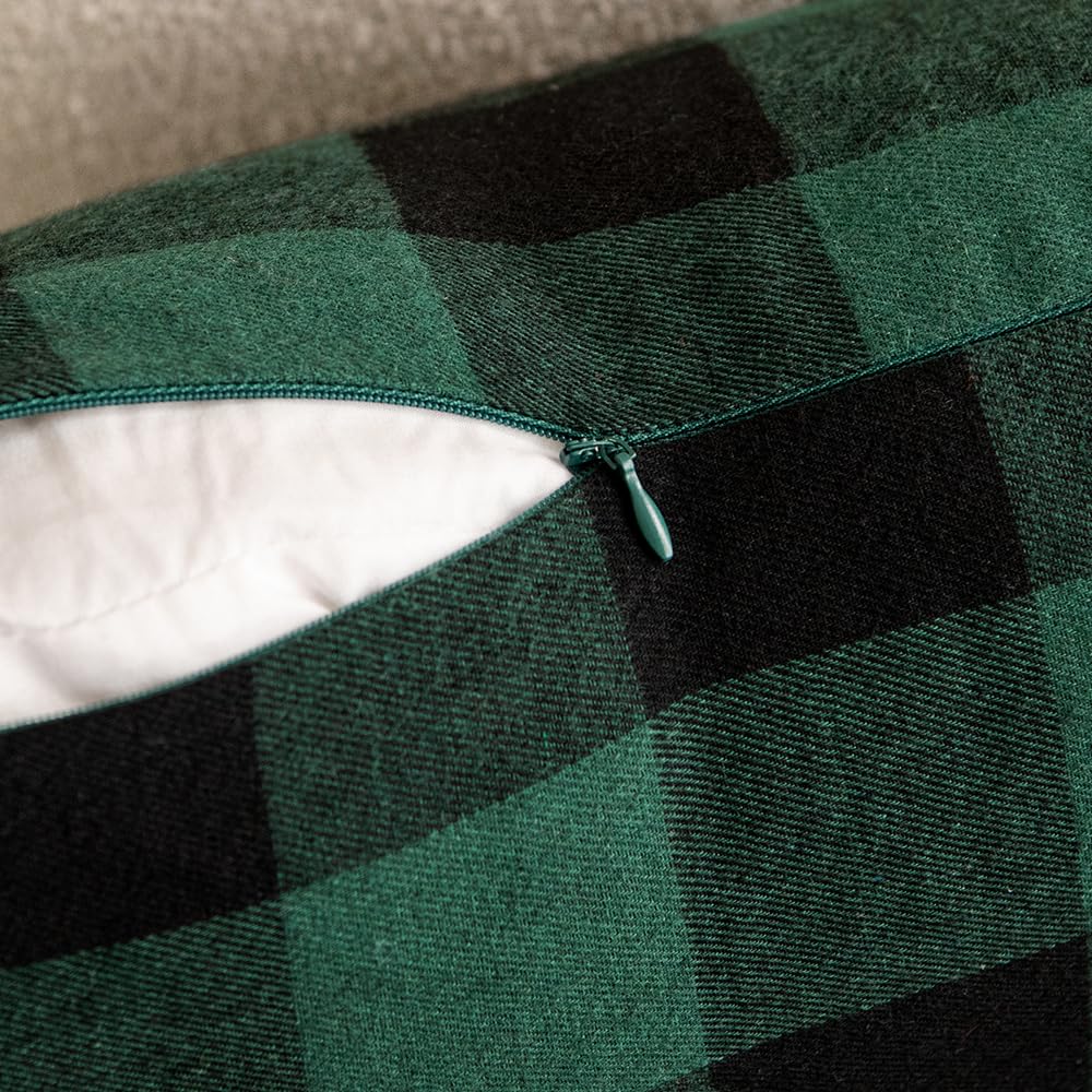 Woaboy 2-Pack Christmas Buffalo Check Throw Pillow Covers - 18x18 Inch Plaid Farmhouse Decorative Pillow Covers, Soft Linen Couch & Sofa Cushion Covers for Living Room, Bedroom - Green and Black - Perfect for Holiday Decor & Cozy Home Styling