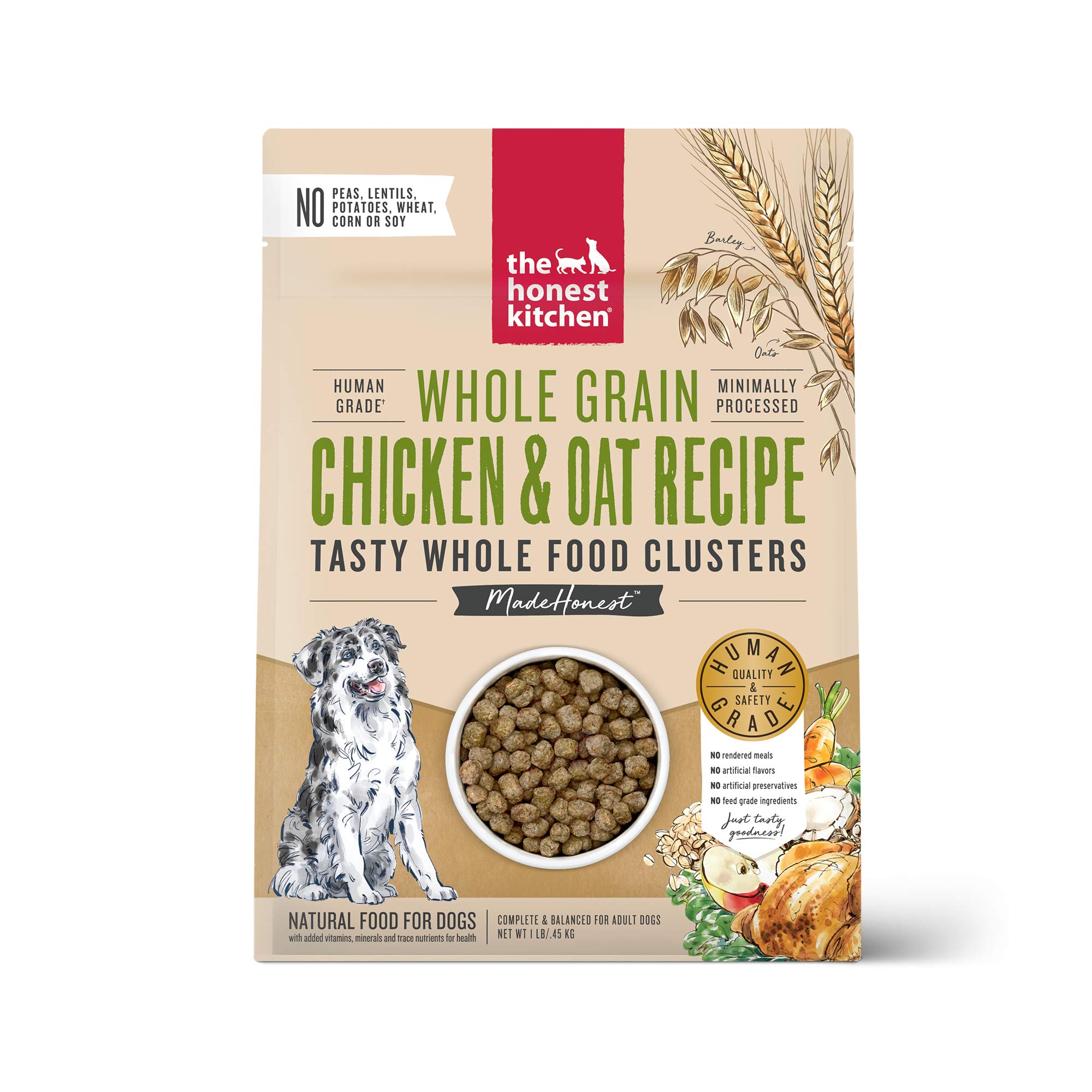 The Honest Kitchen Whole Grain Chicken & Oat Dry Dog Food - Natural Whole Food Clusters for Adult Dogs, 1 lb Bag - Perfect for Daily Meals & Training Treats