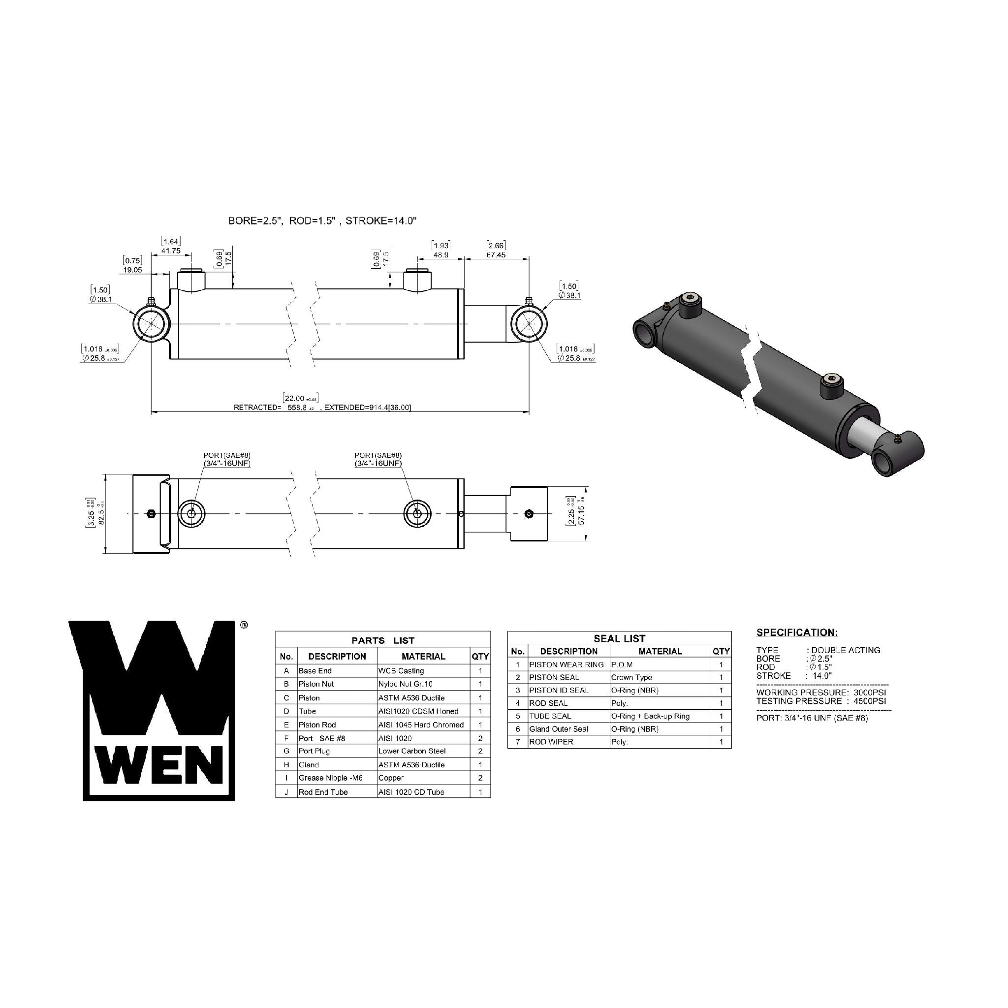 WEN WT2514 Hydraulic Cylinder - 2.5