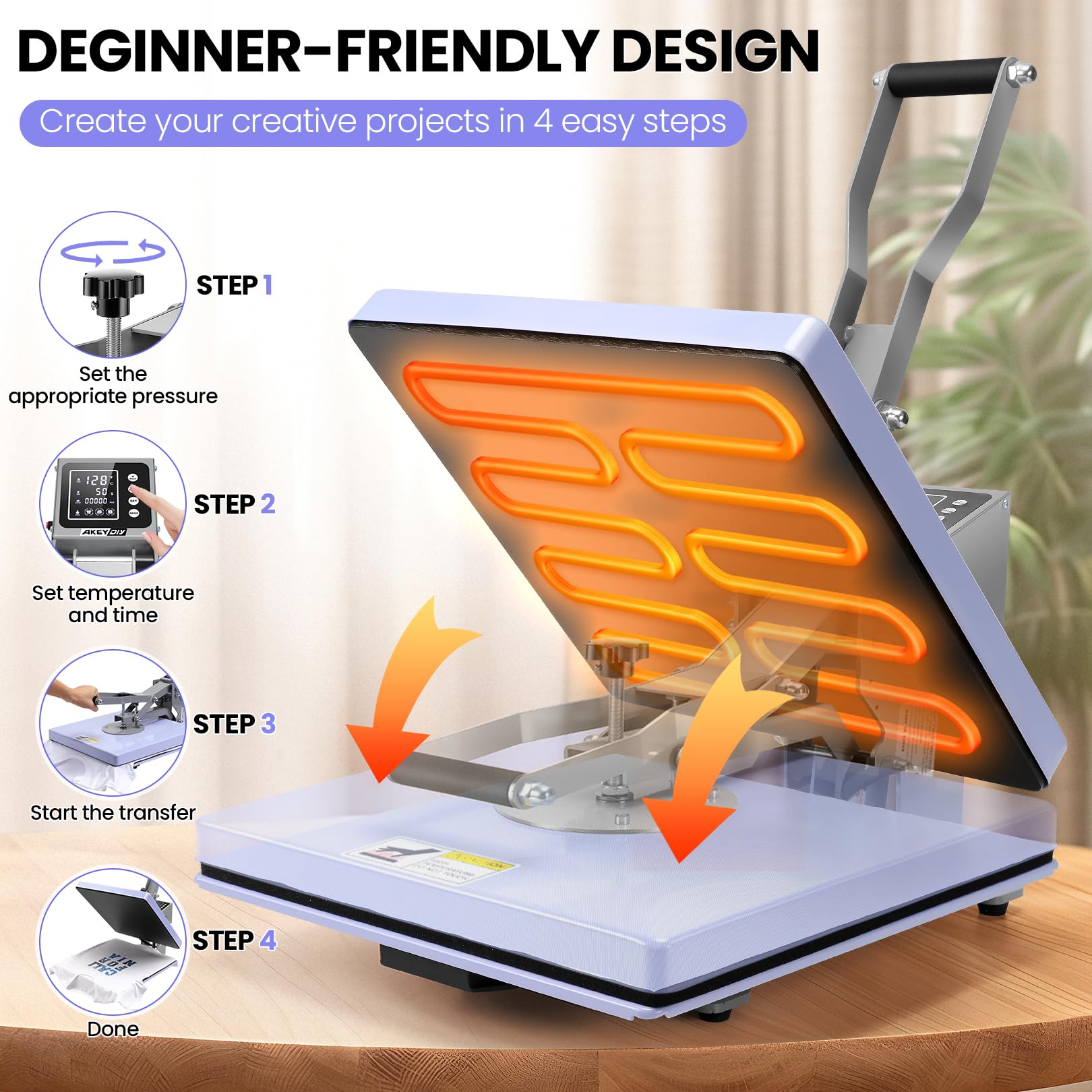 **AKEYDIY 15x15 Inch Slide-Out Drawer Digital Heat Press Machine - Fast Heating, Industrial-Grade T-Shirt & Sublimation Press for DIY, HTV, and Custom Apparel - Perfect for Home Business, Crafting & Custom Clothing**