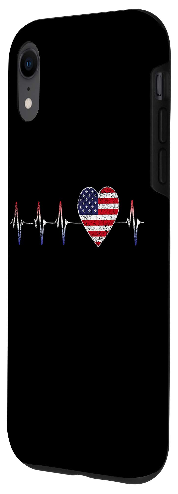 iPhone XR Patriotic Case - Distressed American Flag Design with Heartbeat Motif | Perfect for 4th of July, Veterans Day & Patriotic Events