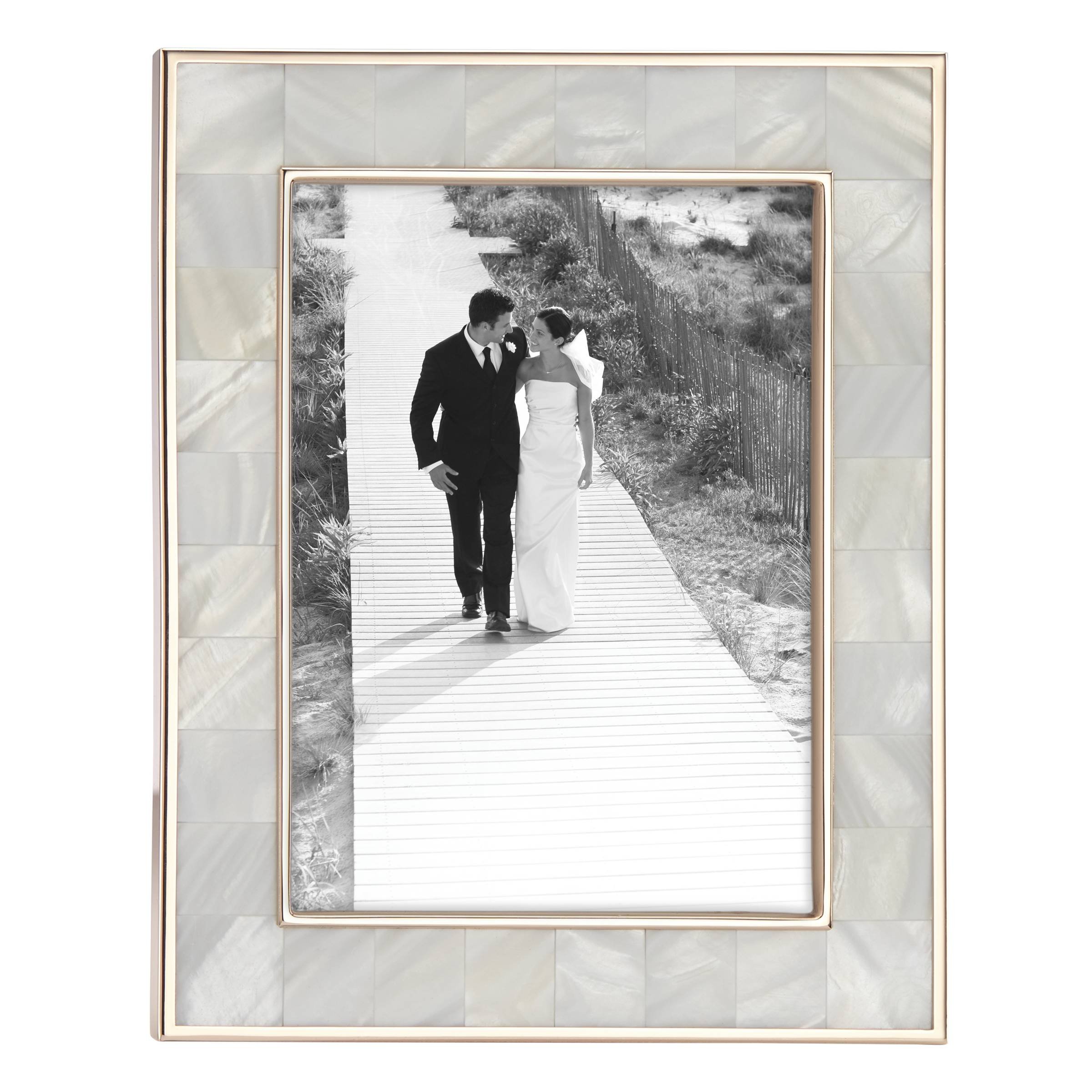 Reed & Barton Mother of Pearl Rose Gold 5x7 Photo Frame - Elegant Display for Wedding Photos, Family Portraits & Home Decor