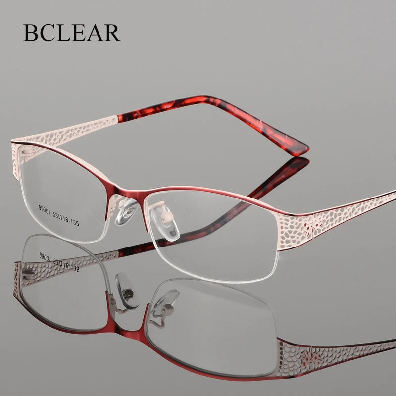 Bclear Women's Semi-Rimless Square Alloy Eyeglasses Frame 69901 - Lightweight Metal Glasses for Work, Reading & Fashion Accessories