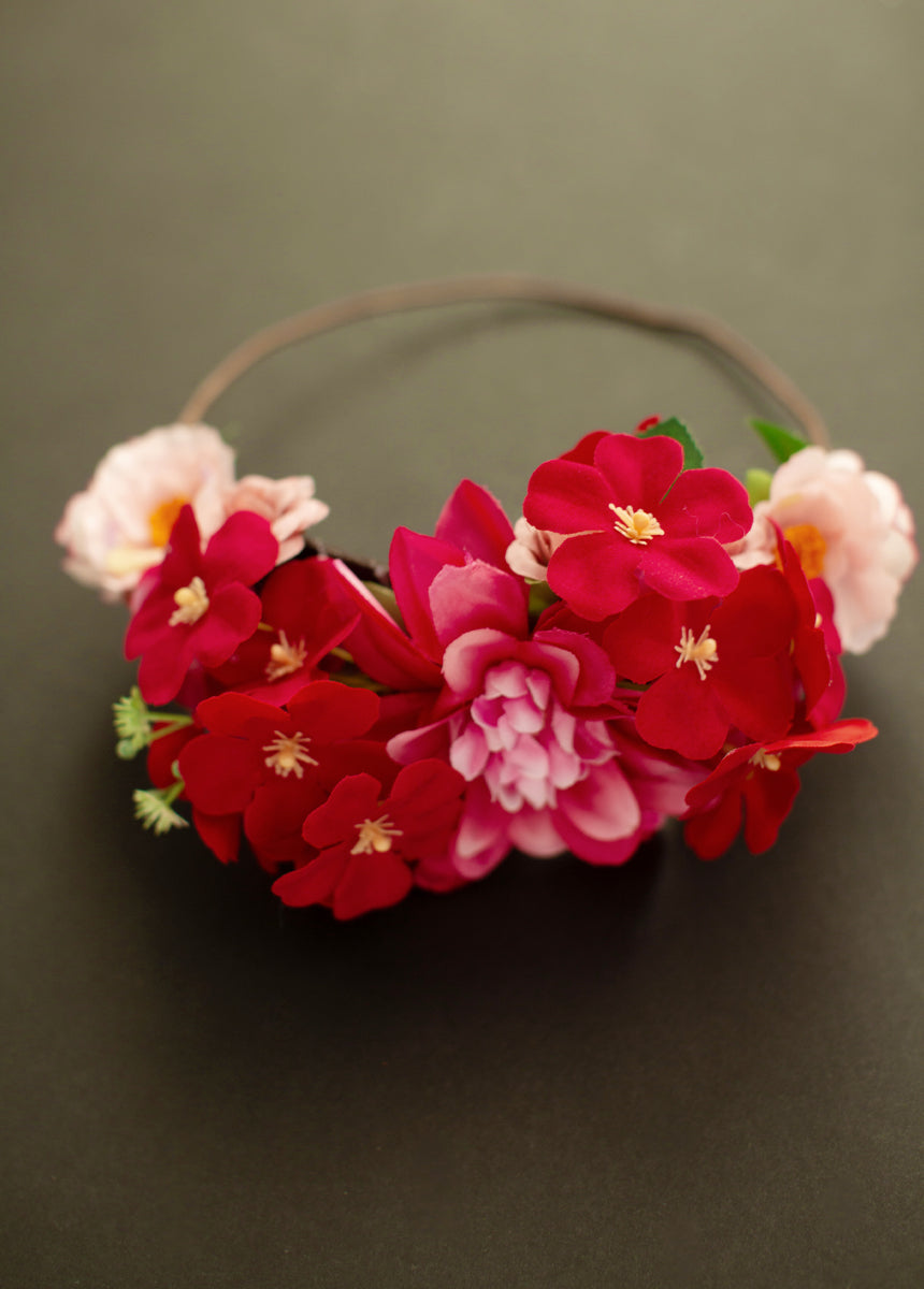 Flora Crown in Crimson Blush - Elegant Floral Headpiece for Weddings, Parties & Photo Shoots | Perfect for Boho Brides, Festival Goers & Fashion Accessories