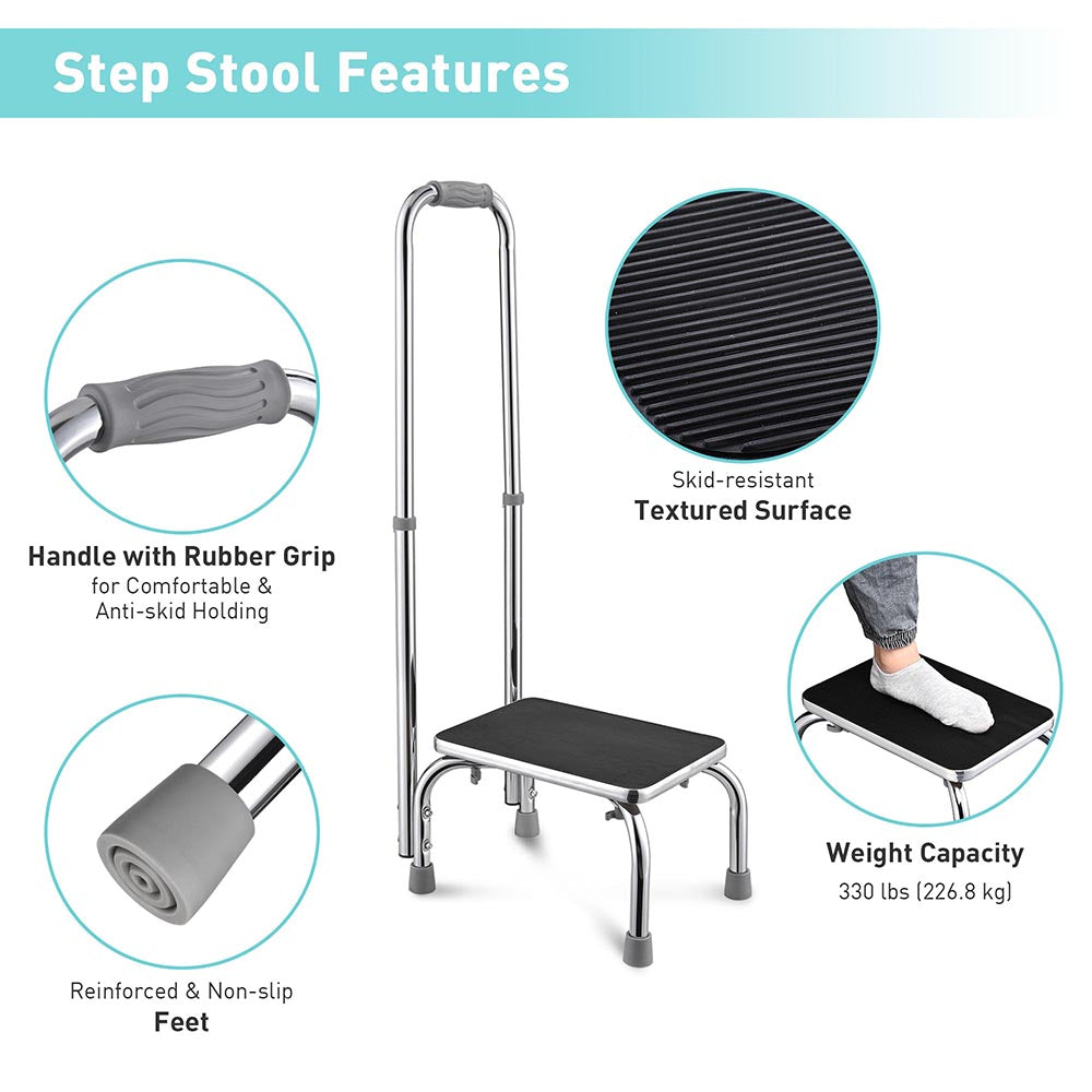 TheLAShop Heavy Duty Steel Safety Step Stool with Non-Slip Handle - 16
