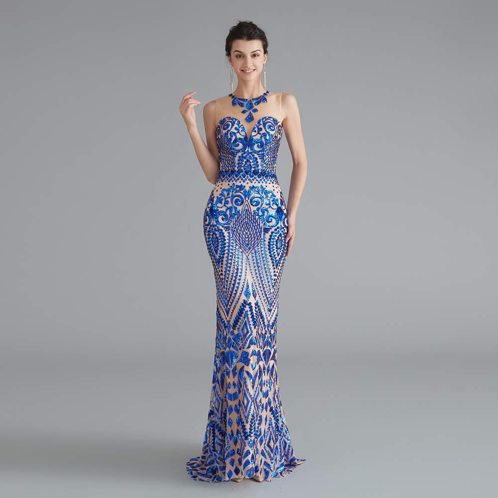 Sparkly Sequin Mermaid Evening Dress in Gold/Royal Blue - Elegant Trumpet Prom Gown for Women | Perfect for Parties, Galas, and Special Occasions