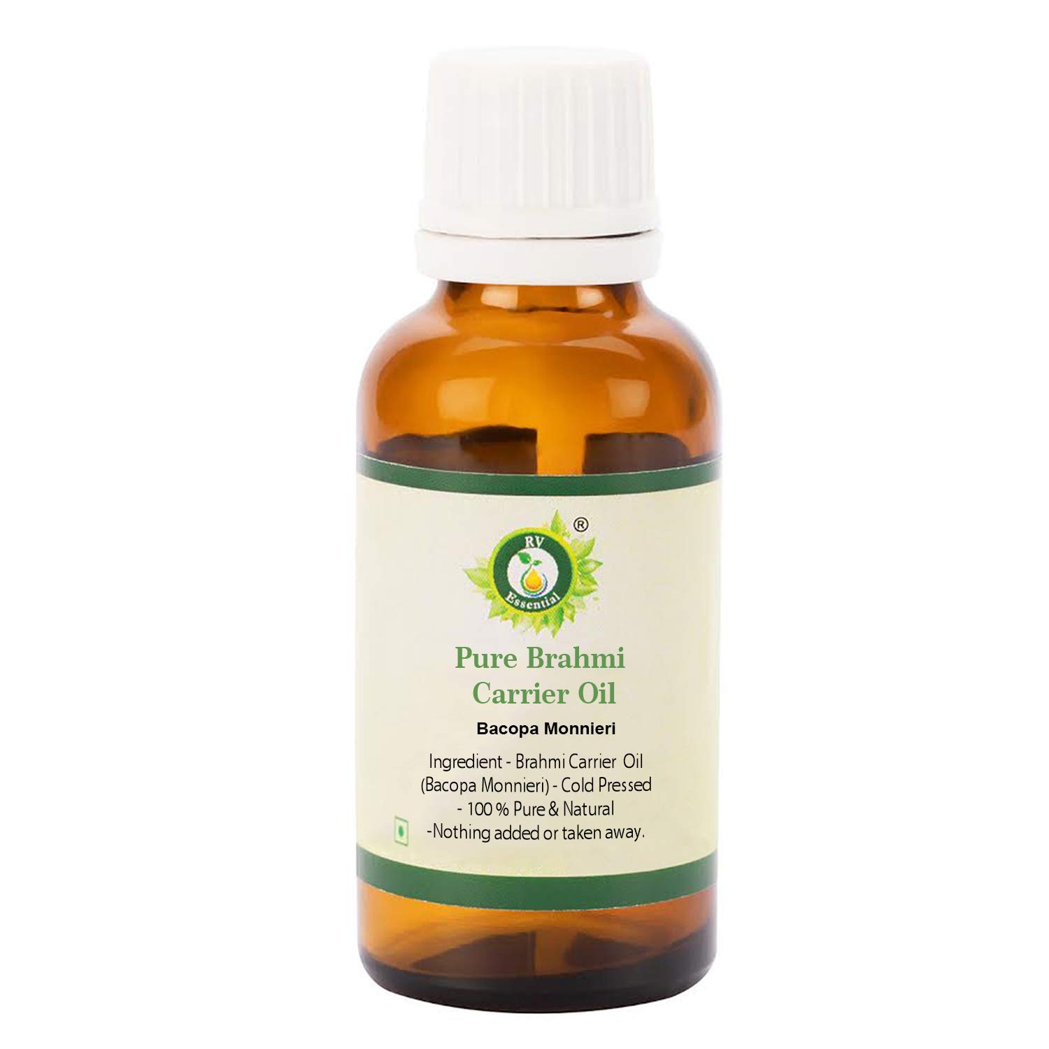 Organic Brahmi Oil for Hair Growth & Skin Care | 100% Pure Cold Pressed Bacopa Monnieri Extract | Natural Ayurvedic Treatment for Scalp Health & Stress Relief | RV Essential Rare Herb Series (15ml/0.507oz) | Perfect for Daily Hair Massage & Aromatherapy