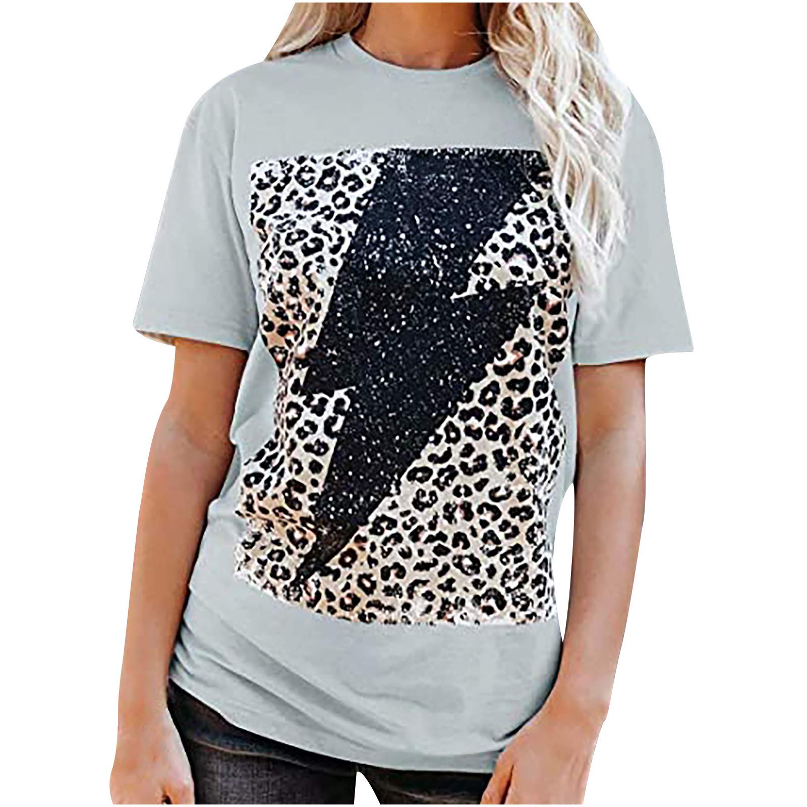 Women's Casual Short Sleeve Graphic Tee - Lightning Leopard Print Crewneck T-Shirt for Summer | Comfortable Basic Top for Everyday Wear, Street Style & Weekend Outings