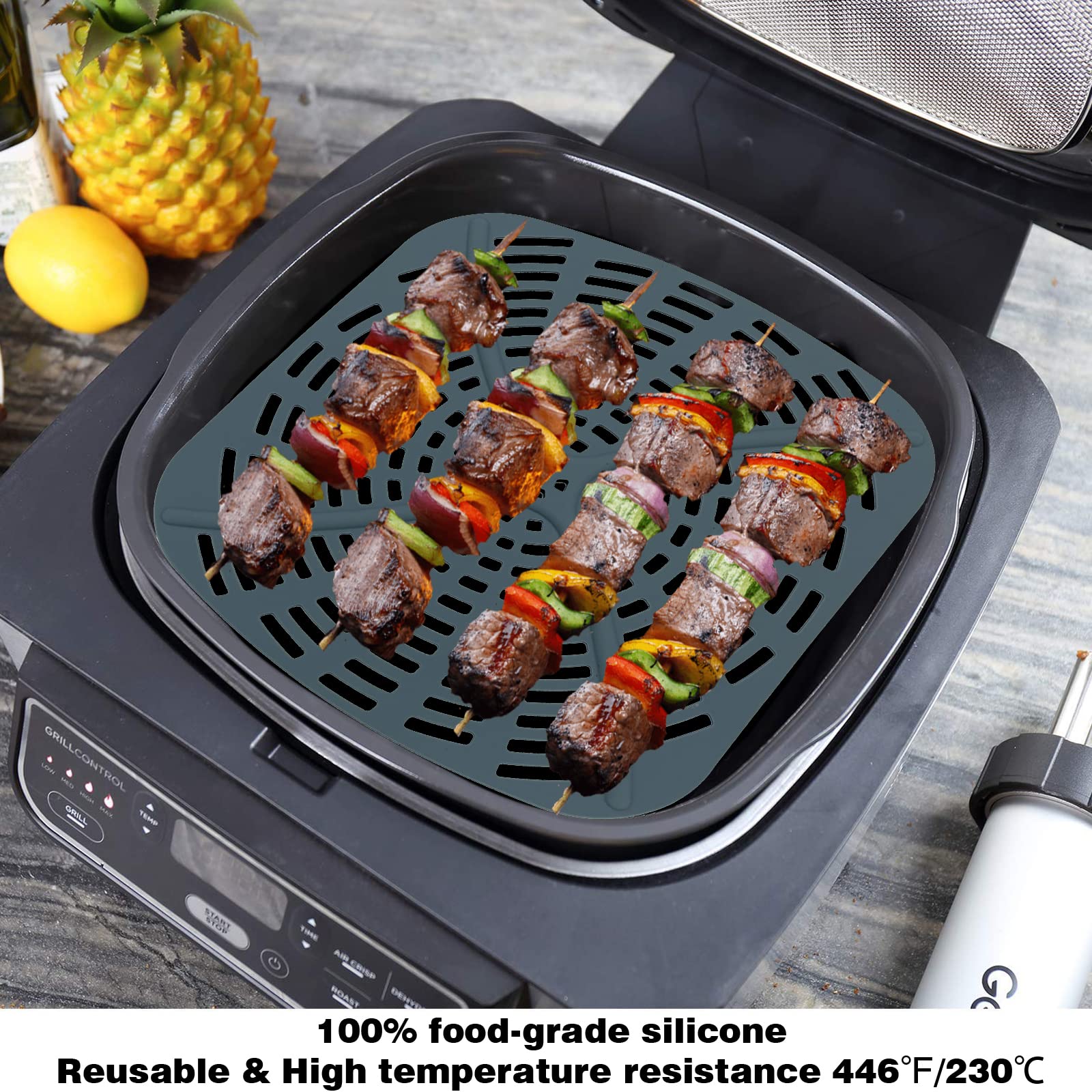 Non-Stick Reusable Silicone Air Fryer Liners & 3PC Grill Mats Set - Compatible with Ninja Foodi 5-in-1 AG301 Grill - Heat Resistant Air Fryer Accessories for Easy Cooking & Healthy Meals - Perfect for Roasting, Grilling, Baking & Air Frying