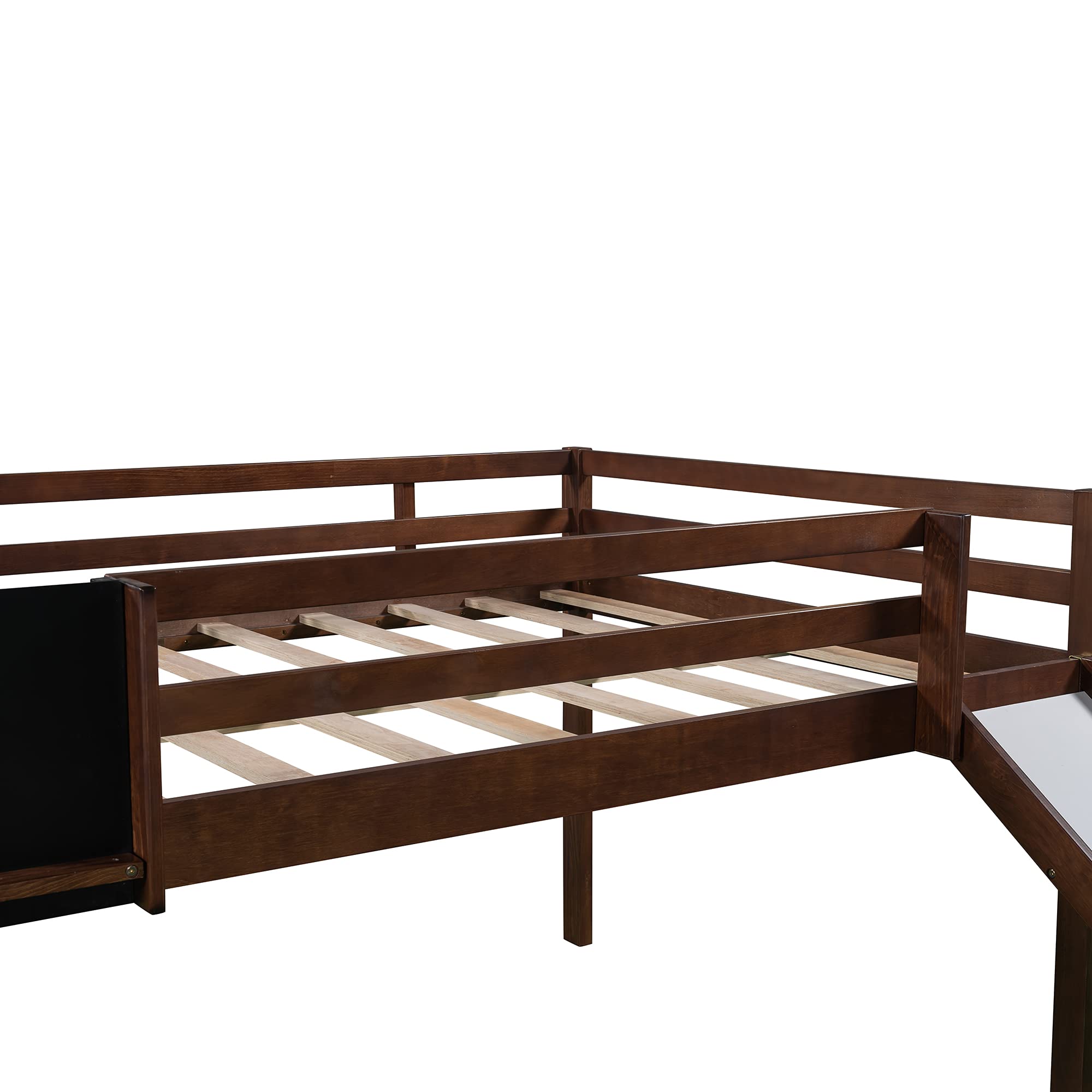 Full Size Solid Wood Loft Bed with Slide, Stairs & Chalkboard - Low Profile Kids Bedroom Furniture for Apartments & Dorm Rooms - Perfect for Boys, Girls & Teens (Walnut Finish) - Space-Saving Sleep & Play Solution for Small Rooms
