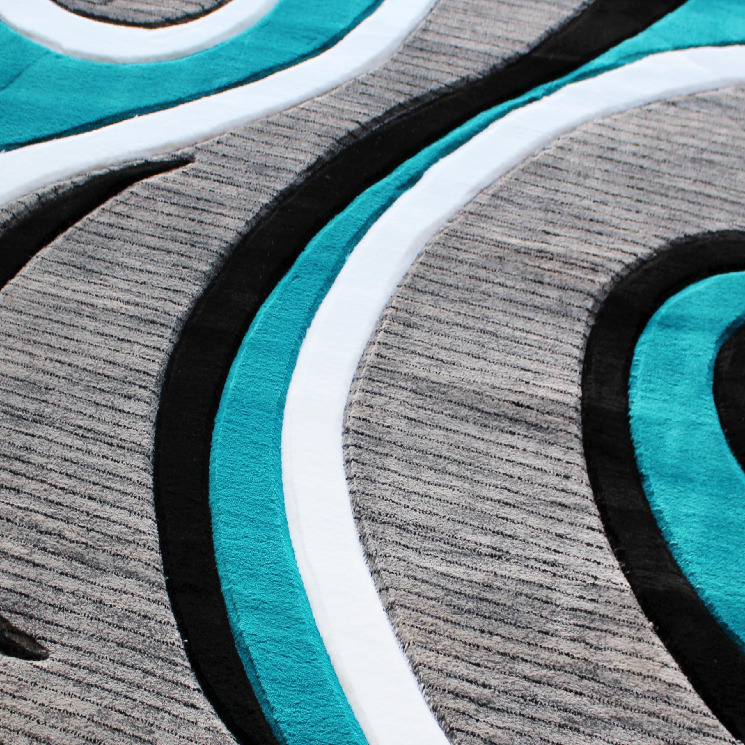EMMA + OLIVER 5x5 Round Turquoise Contemporary Swirl Pattern Accent Rug - Modal Olefin Fabric with 3D Sculpted Effect & Varied Textures - Stain Resistant with Jute Backing - Perfect for Living Room, Bedroom or Office Decor