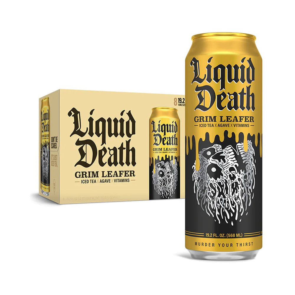 Liquid Death Grim Leafer Iced Tea - 19.2oz Cans, 8-Pack Case | Refreshing & Bold Flavored Tea for Parties, Camping & Outdoor Adventures