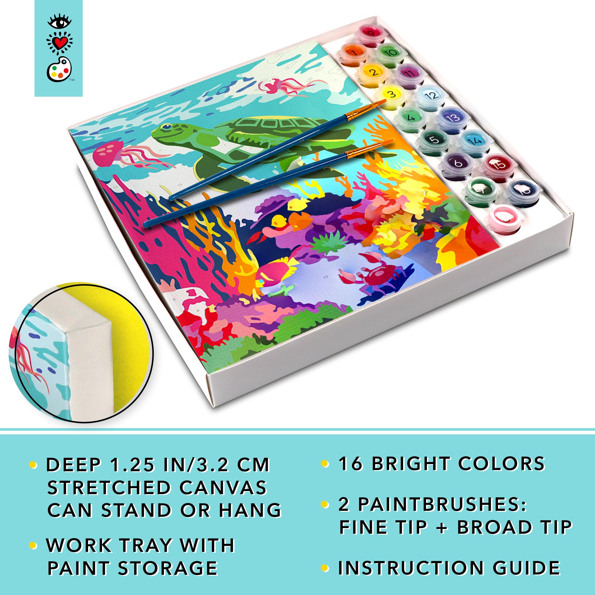 Bright Stripes Paint by Numbers Kit for Kids - Easy DIY Painting Canvas with Frame | Ocean Theme Art Set for Children's Creativity & Home Decor