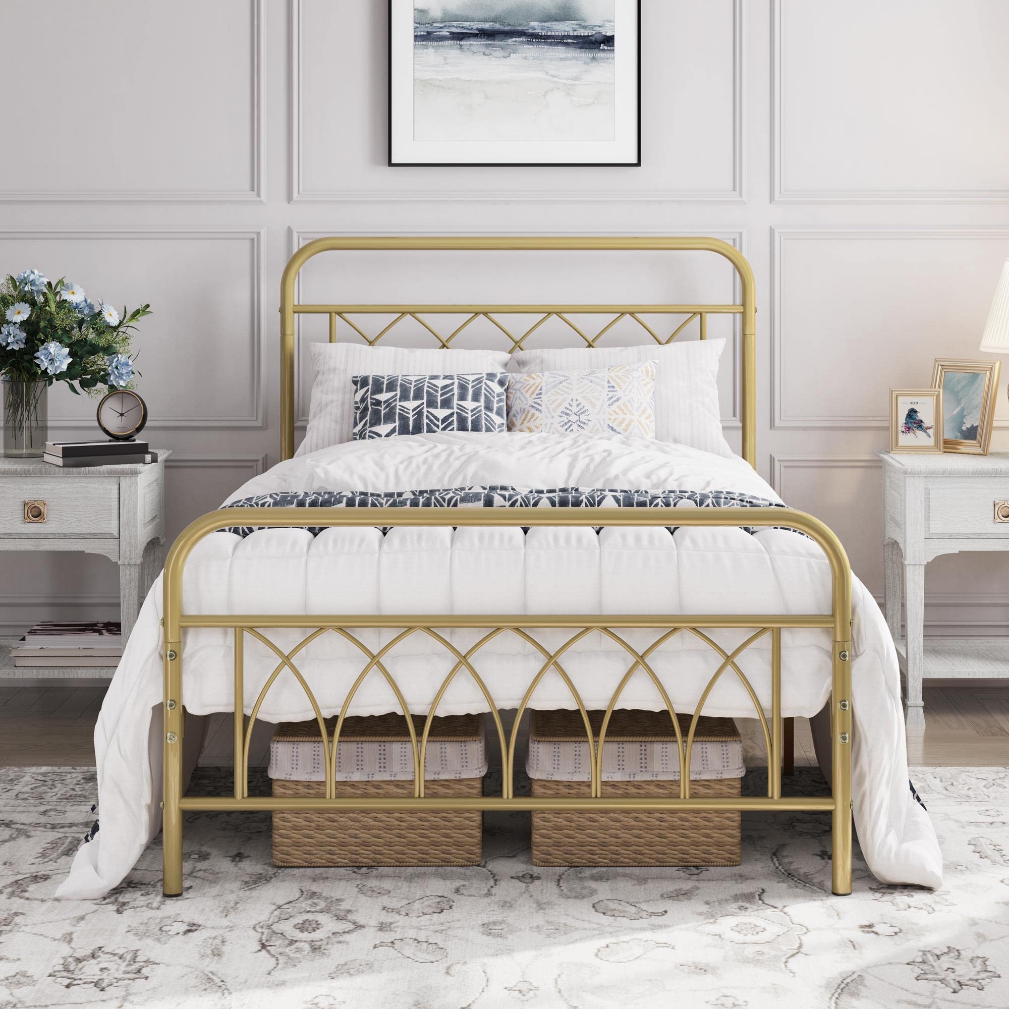 Yaheetech Twin Metal Bed Frame with Petal Headboard & Footboard - 14.4