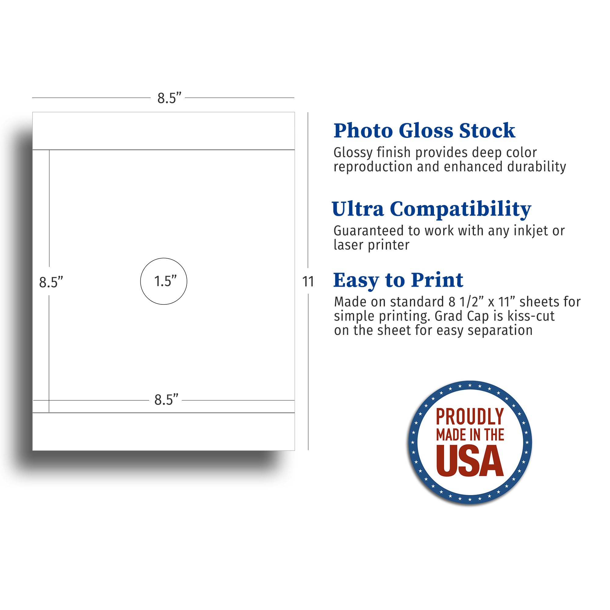 Blank White Adhesive Graduation Cap Stickers - 100 Pack Easy-to-Use Grad Hat Toppers for DIY Decor - Printable with Inkjet/Laser Printer - Perfect for Graduation Parties, School Fundraisers & Cap Decorating Events