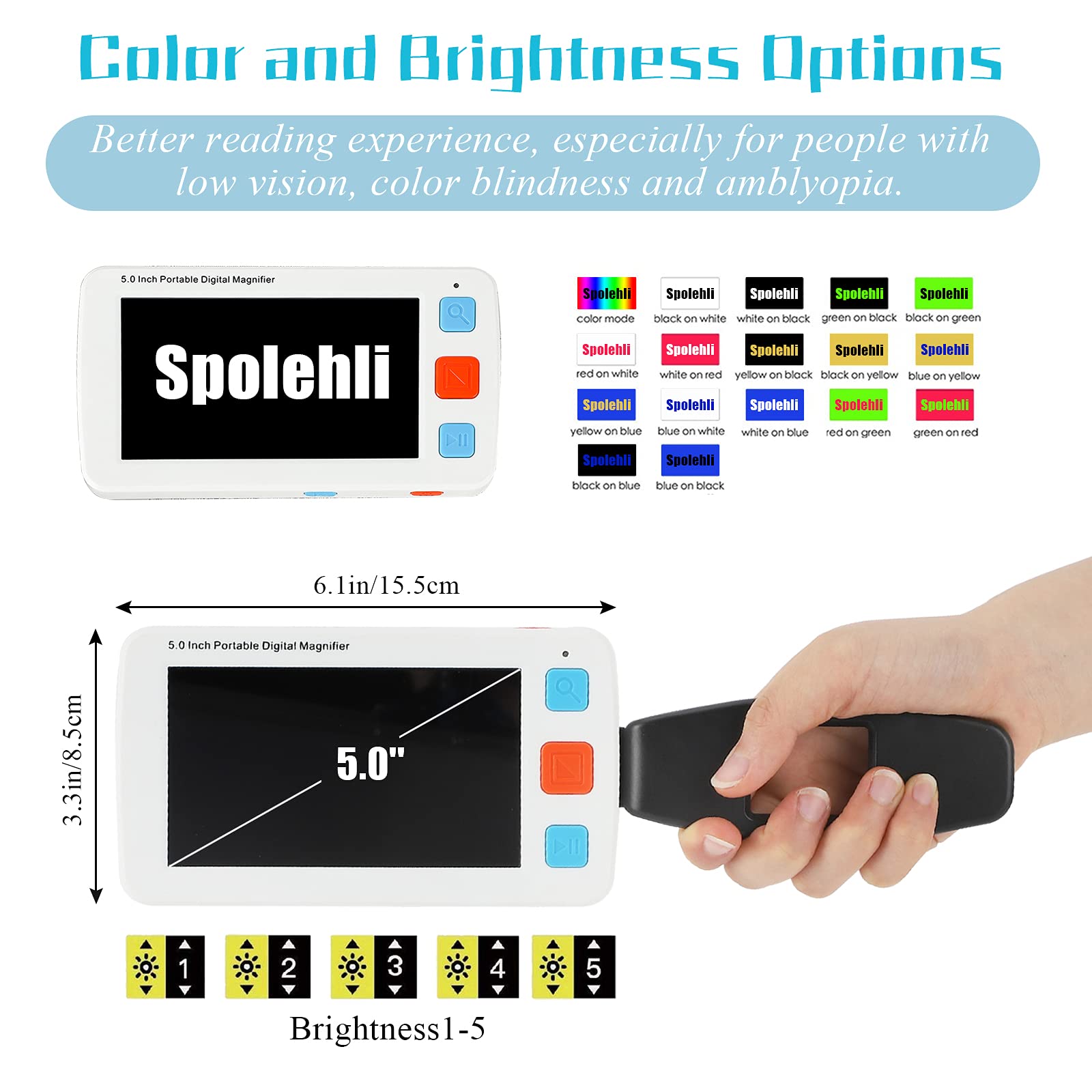 5.0 Inch Portable Digital Magnifier with 4X-32X Zoom | Electronic Reading Aid for Low Vision, Seniors & Kids | Foldable Handle for Easy Storage | Perfect for Reading Labels, Menus & Documents | Not for Long Books