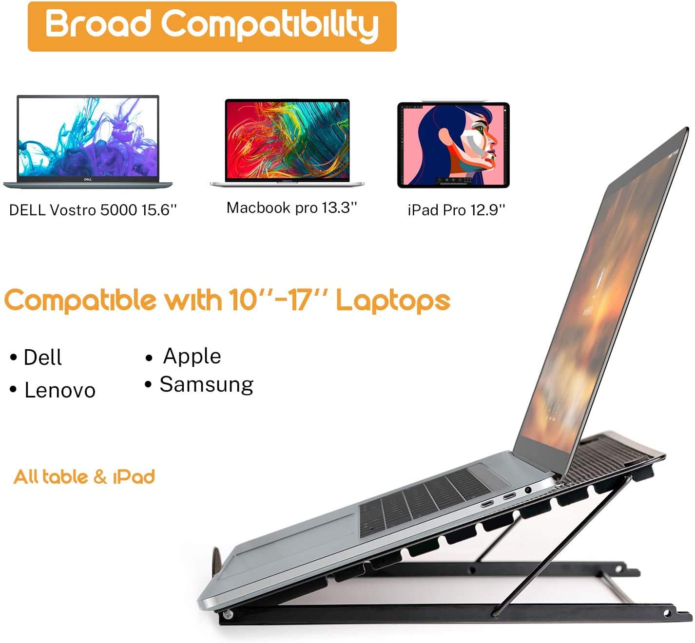 Adjustable Laptop Stand for Desk - Portable & Foldable Computer Riser with Height Adjustment - Compatible with MacBook Pro, MacBook Air & All Laptops - Perfect for Home Office, Gaming & Workstation Setup
