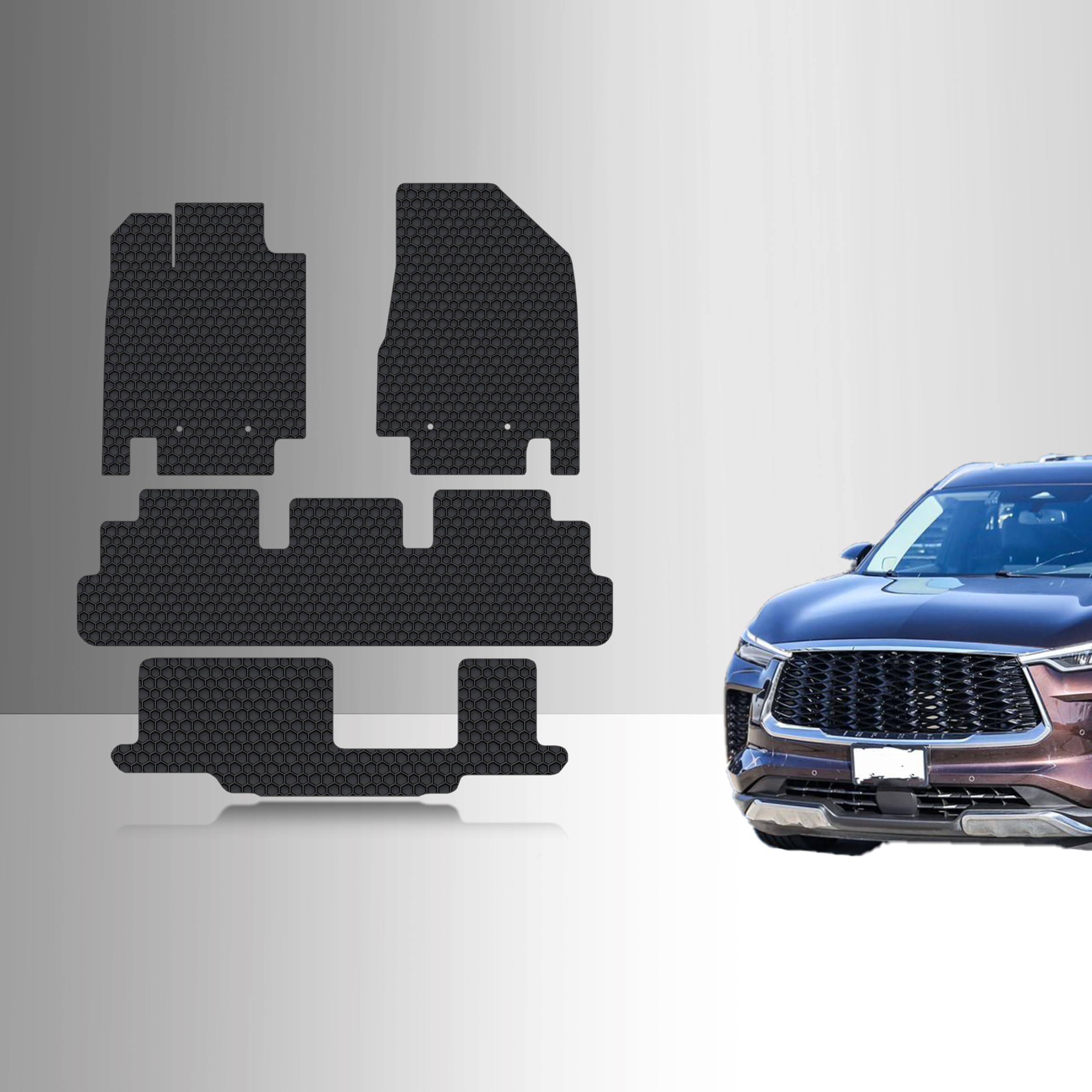 ToughPro All-Weather Heavy Duty Black Rubber Floor Mats for Infiniti QX60 (2022-2025 Models) - Complete 1st, 2nd & 3rd Row Set with 2nd Row Bench Seat Protection | Perfect for Family Road Trips, Winter Snow & Muddy Adventures